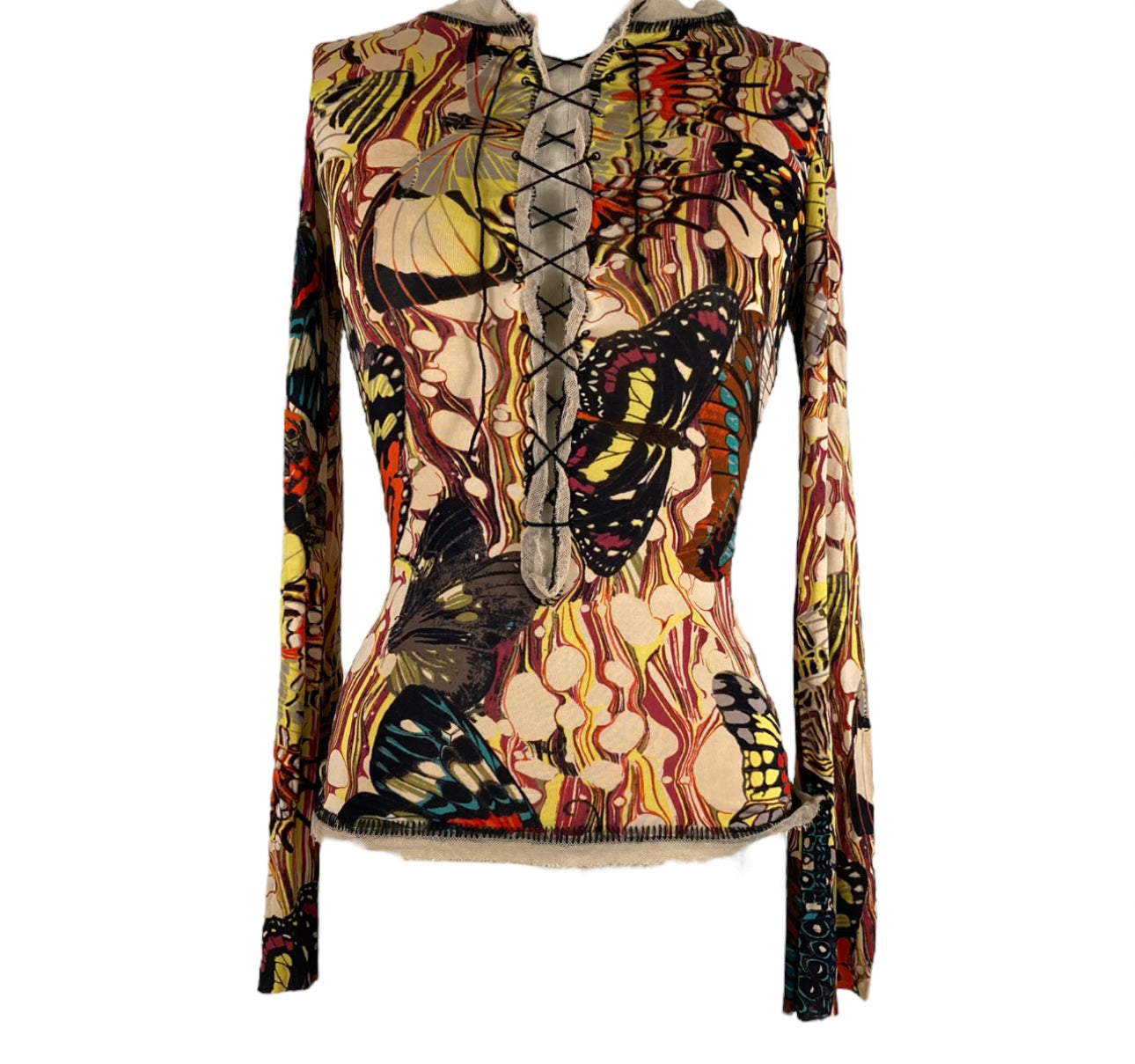 Jean Paul Gaultier Multi Color Long Sleeve Lace Up Top