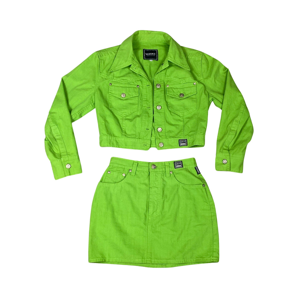Versace Green Denim Jacket & Mini Skirt Set