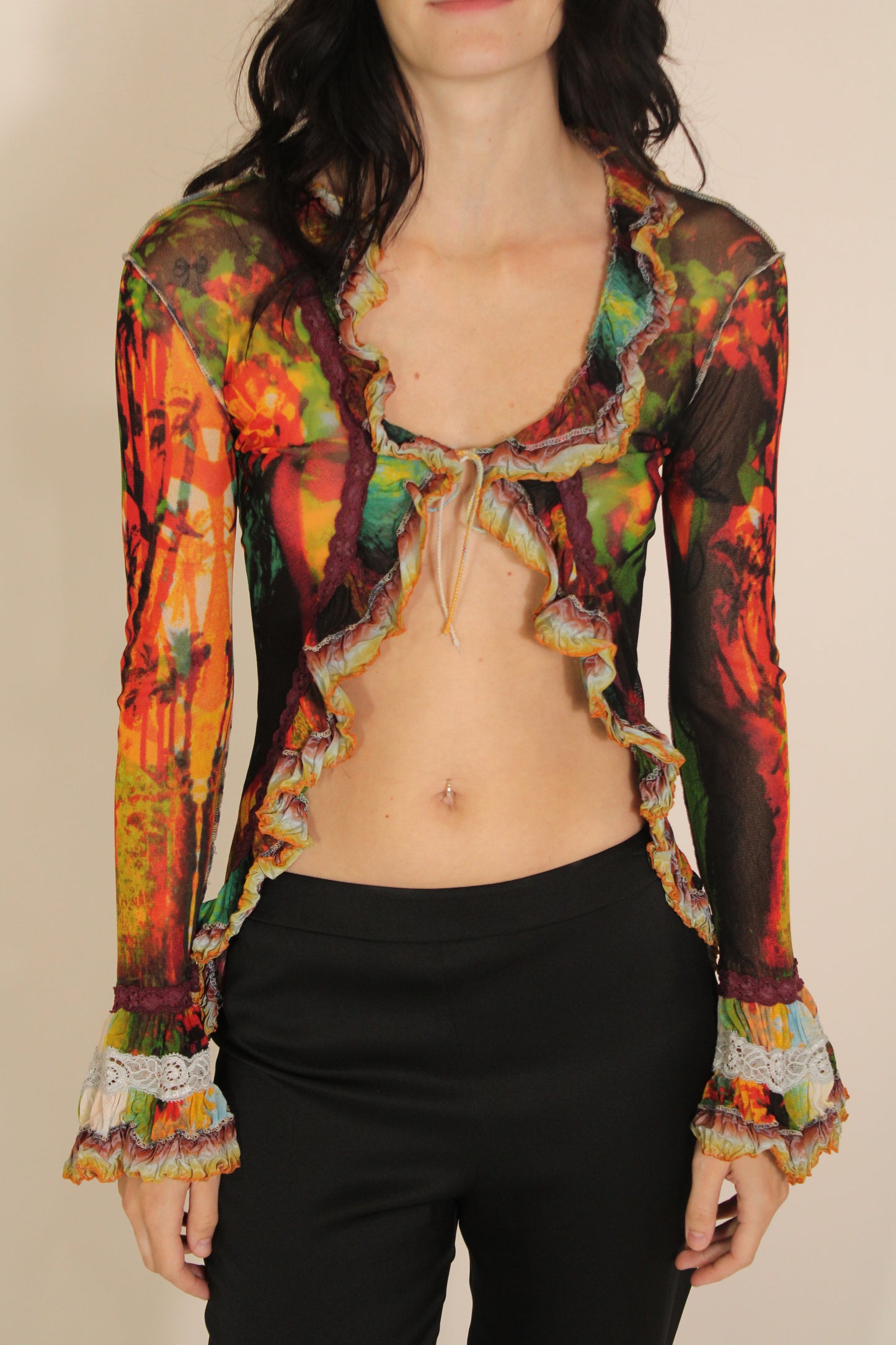 Jean Paul Gaultier Rainbow Front Tie Top