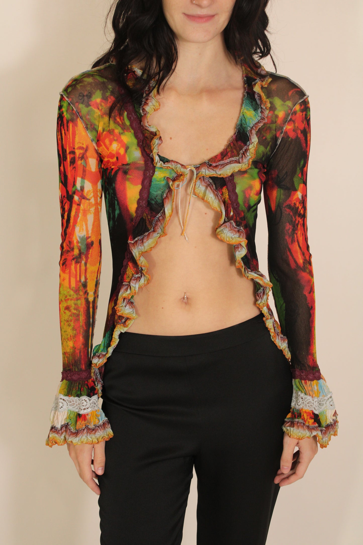 Jean Paul Gaultier Rainbow Front Tie Top