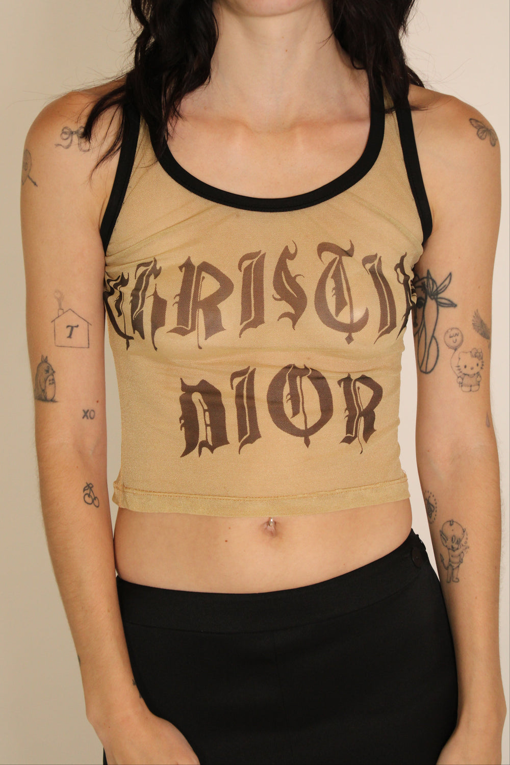 Christian Dior Nude Sheer "Christian Dior" Tank Top