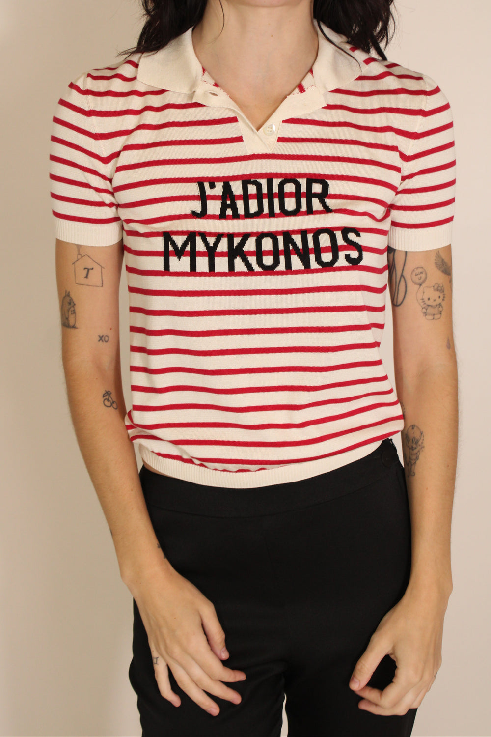 Christian Dior Red & White Striped Collar Top