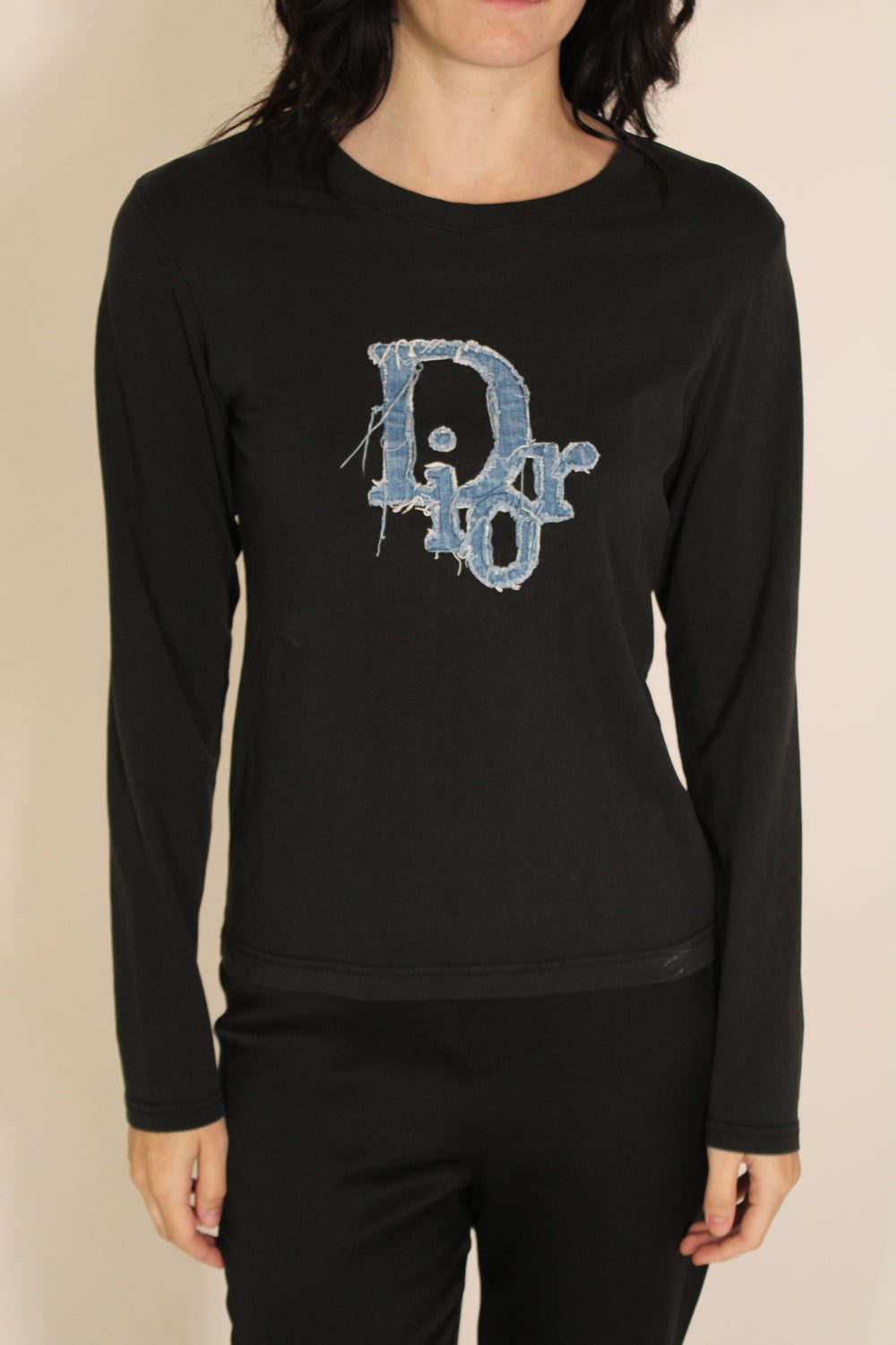 Christian Dior Black Long Sleeve Denim "Dior" Top