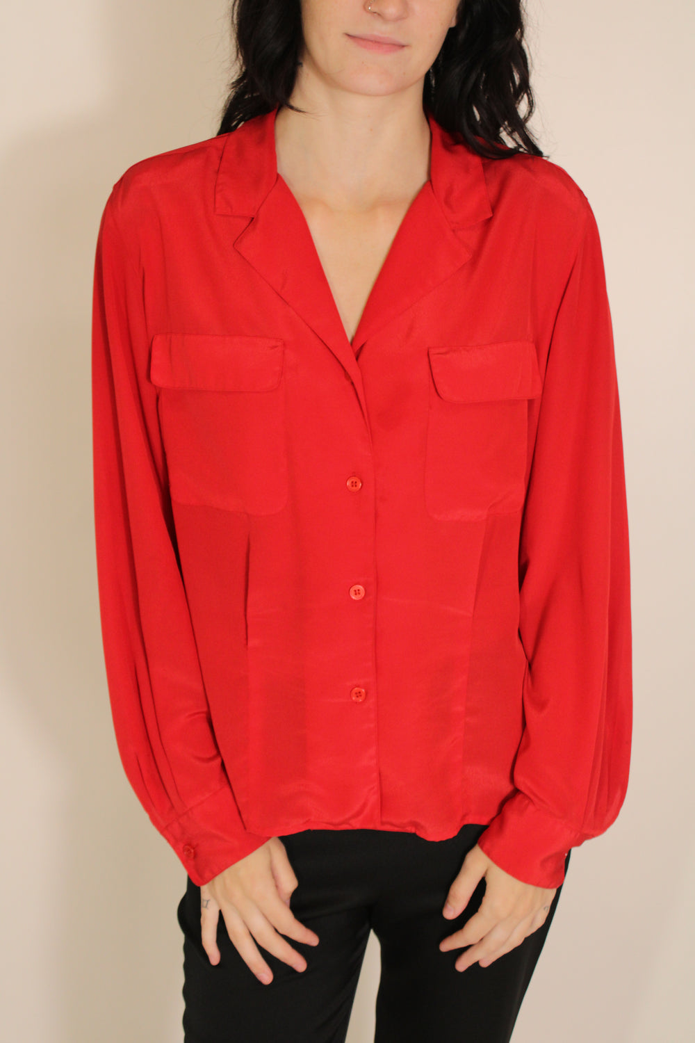 Christian Dior Red Long Sleeve Blouse