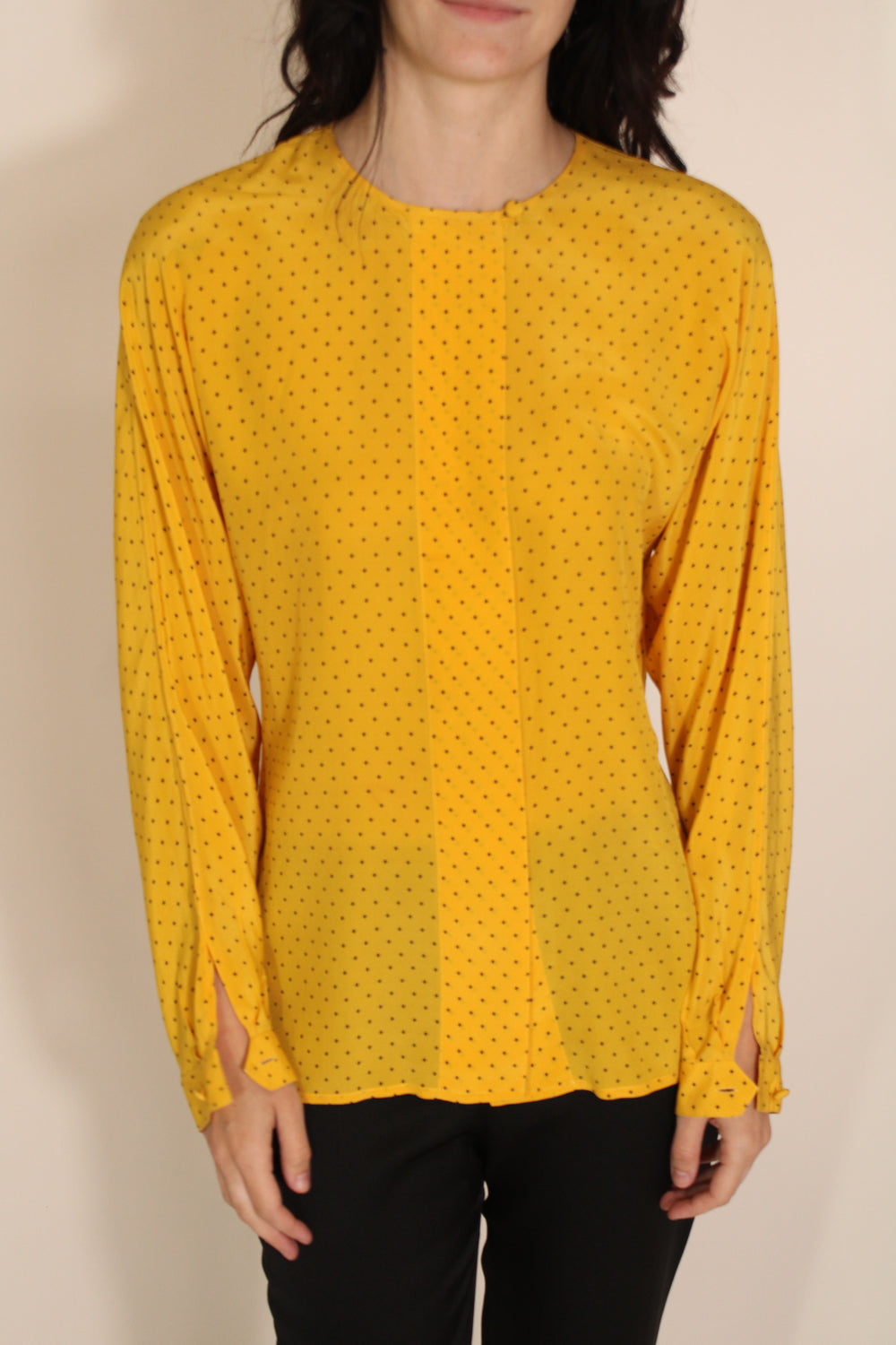 Christian Dior Yellow Dotted Long Sleeve Blouse
