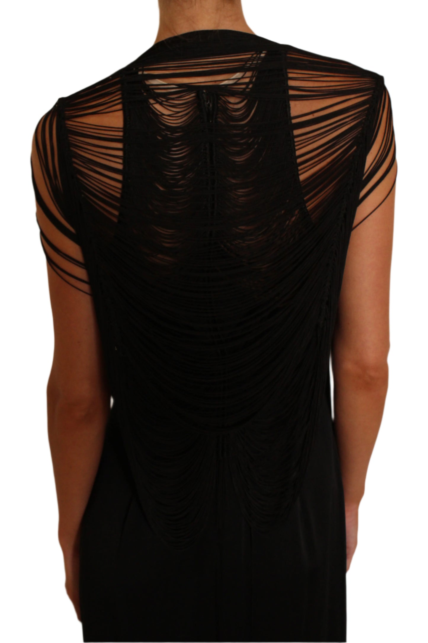 Ralph Lauren Black Gown With Fringe Draping Detail