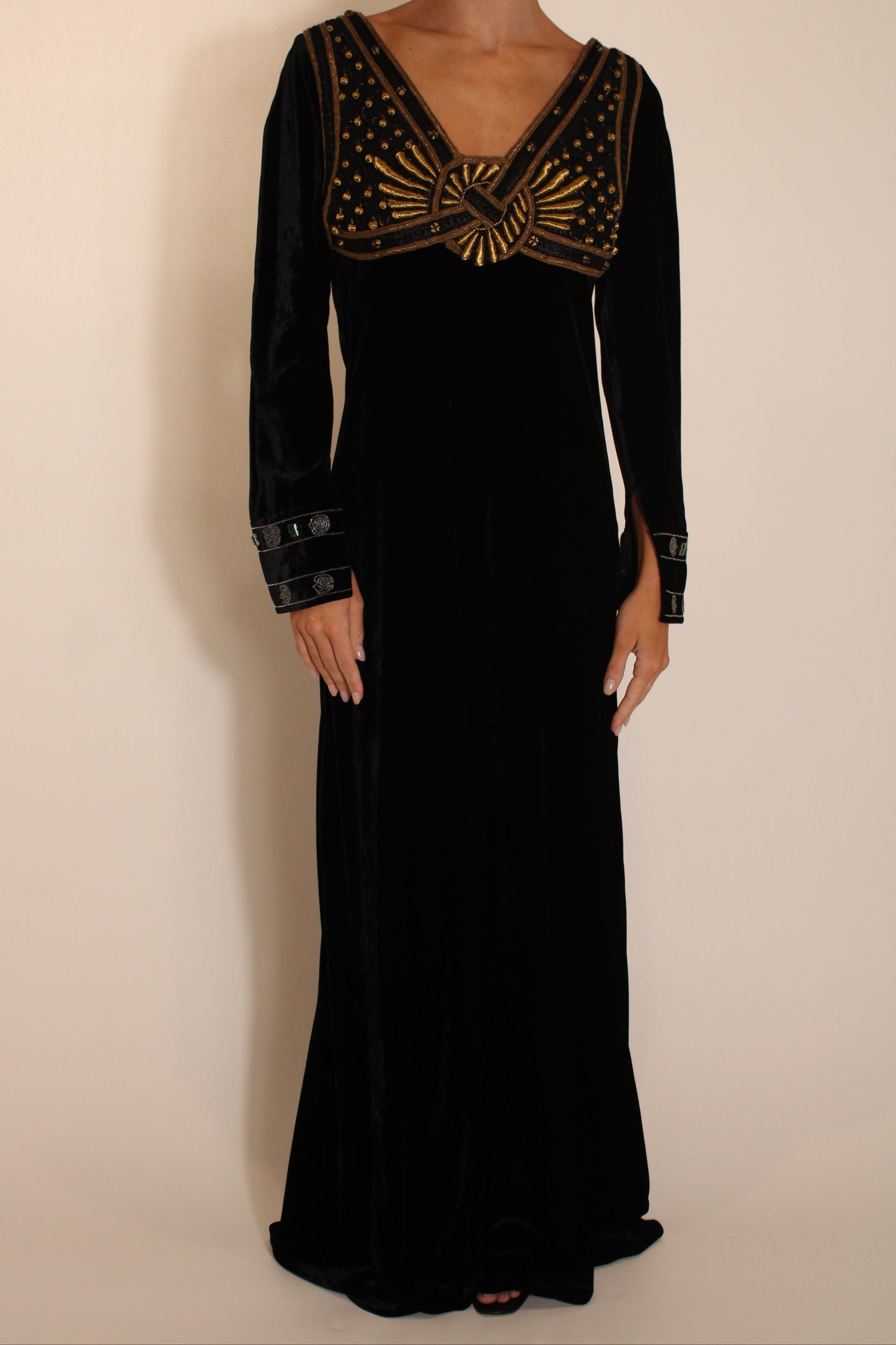 Ralph Lauren Black & Gold Long Sleeve Gown