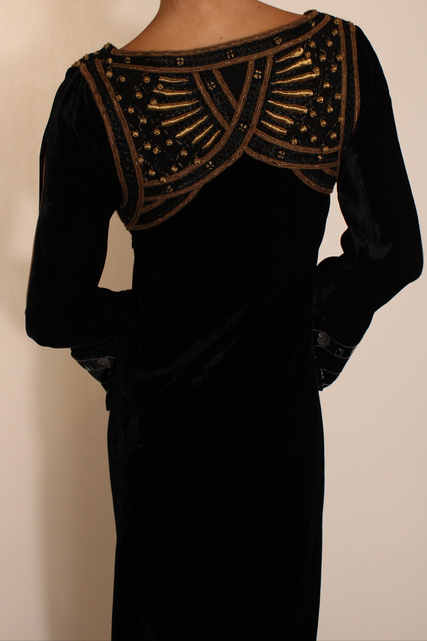 Ralph Lauren Black & Gold Long Sleeve Gown