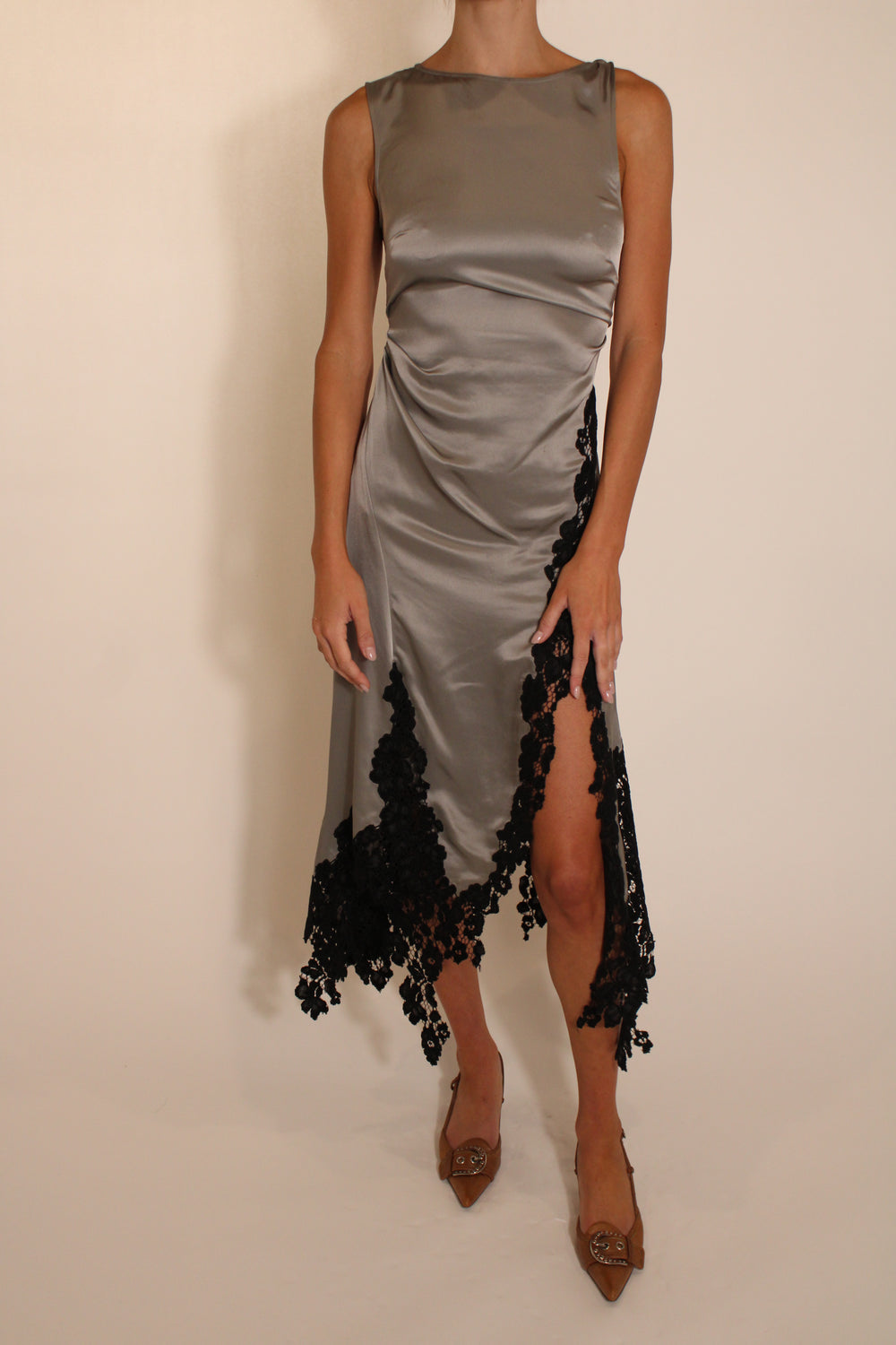 Acne Studios Grey & Black Lace Midi Dress