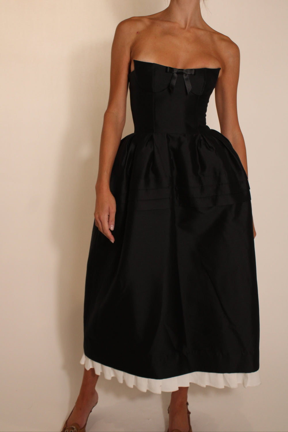 ShuShu Tong Black Strapless Midi Dress