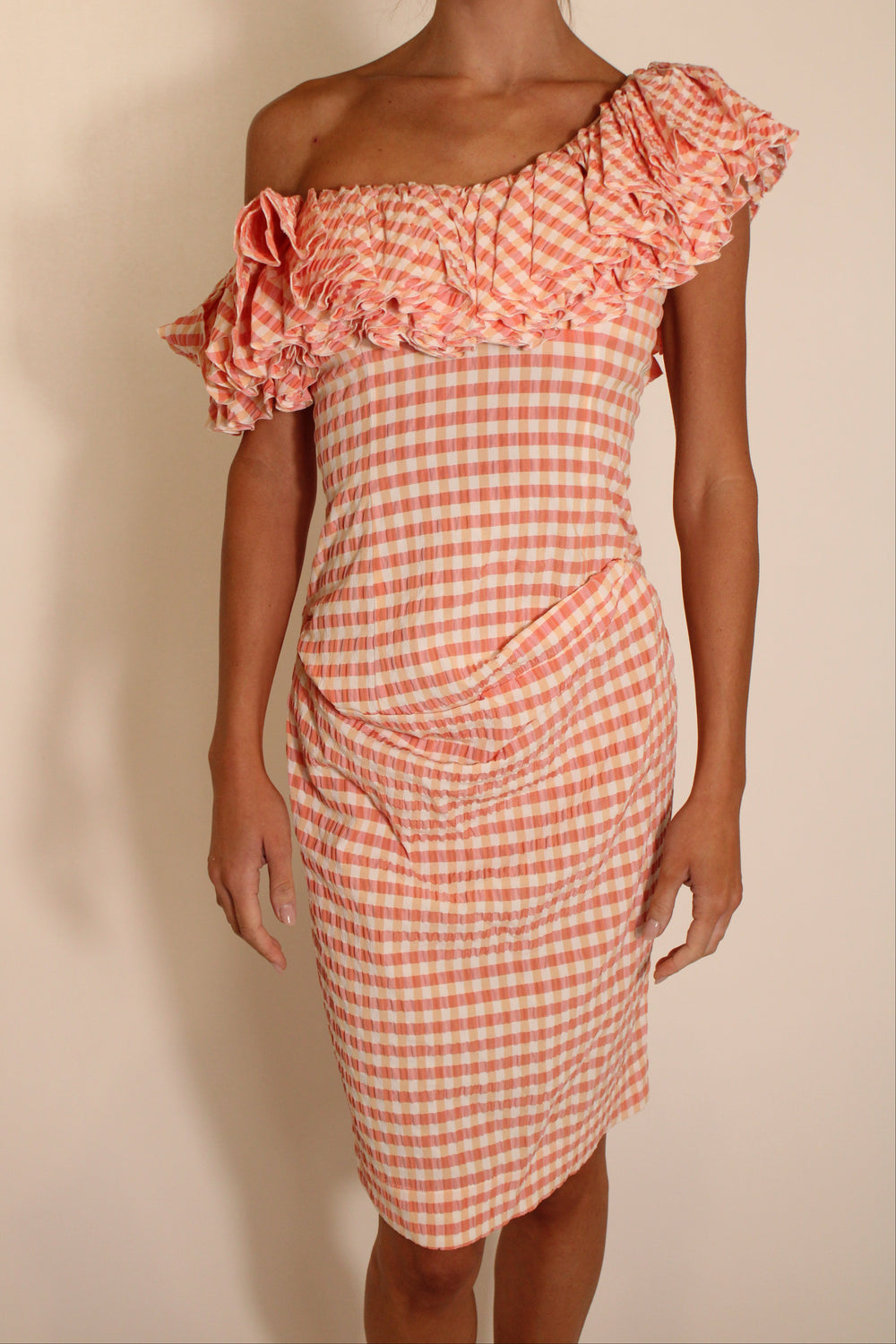 Vivienne Westwood Pink Plaid Ruffle Midi Dress