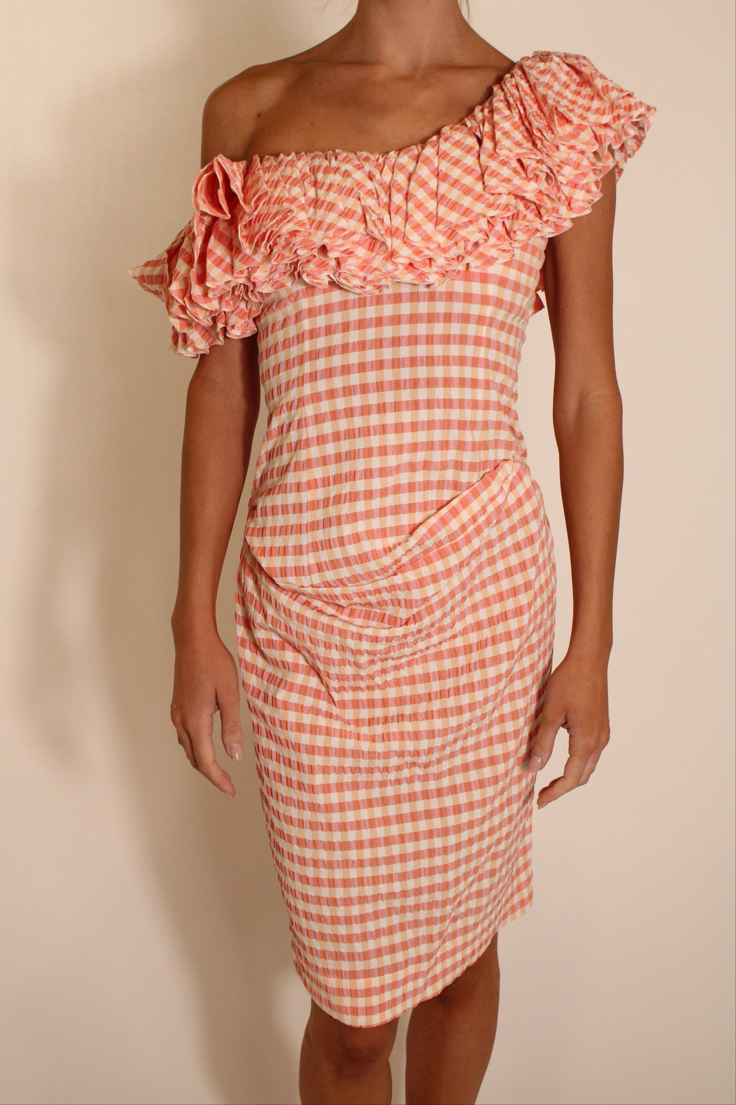 Vivienne Westwood Pink Plaid Ruffle Midi Dress