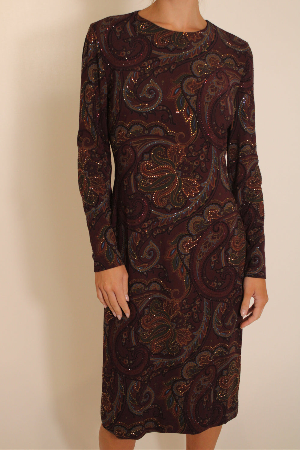Ralph Lauren Maroon Design Long Sleeve Dress