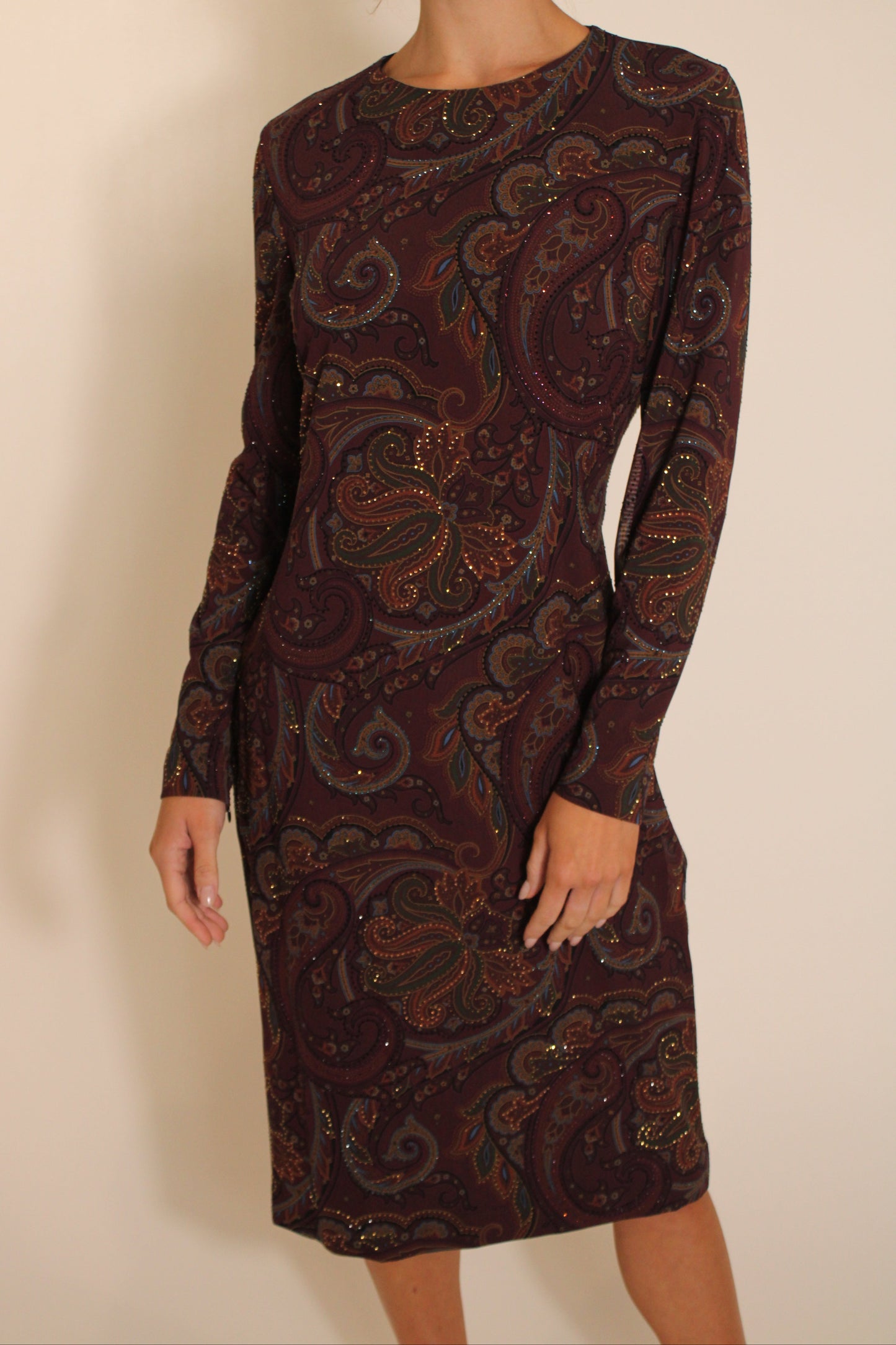 Ralph Lauren Maroon Design Long Sleeve Dress