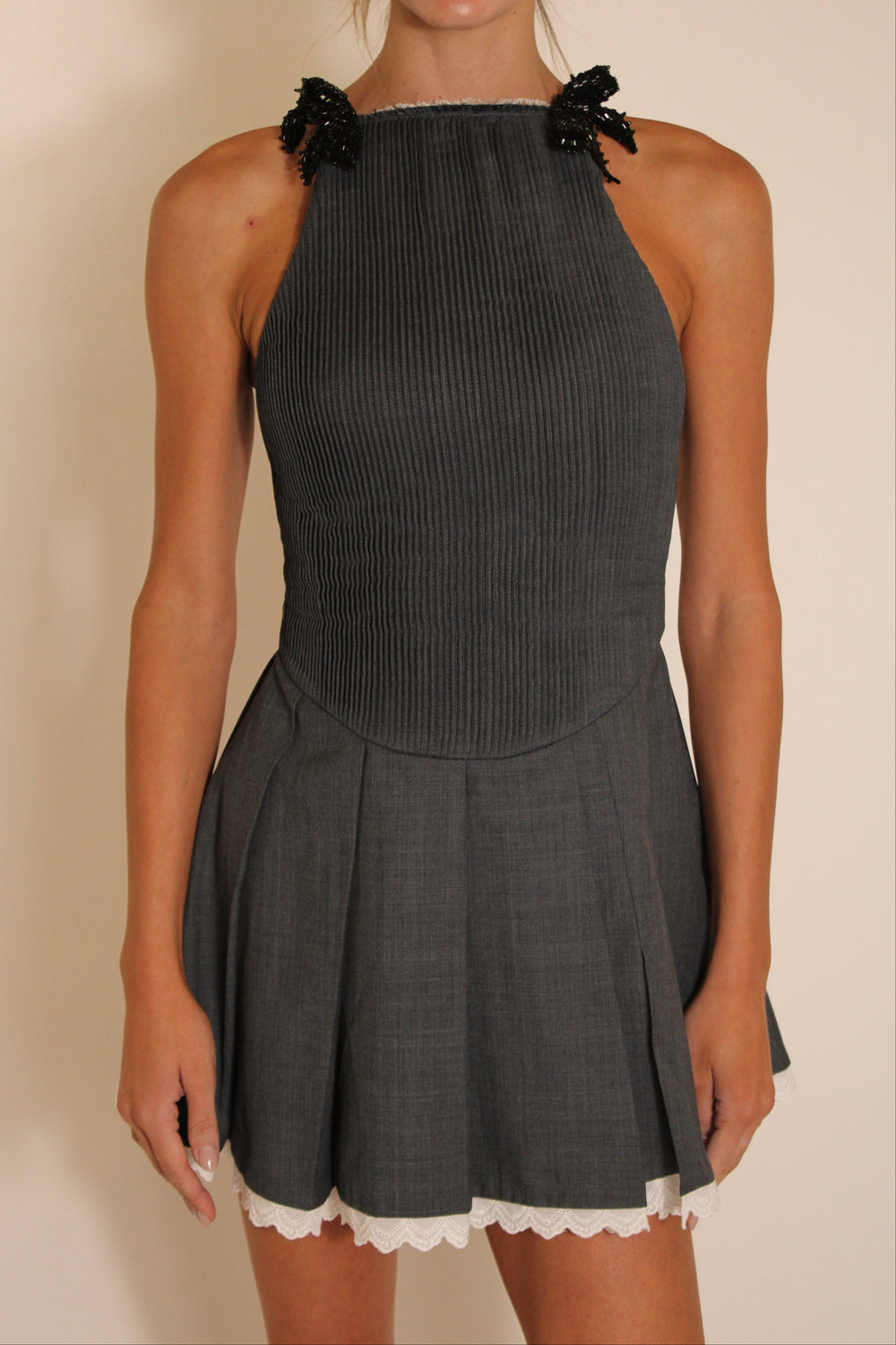 ShuShu Tong Grey Mini Dress With Bows
