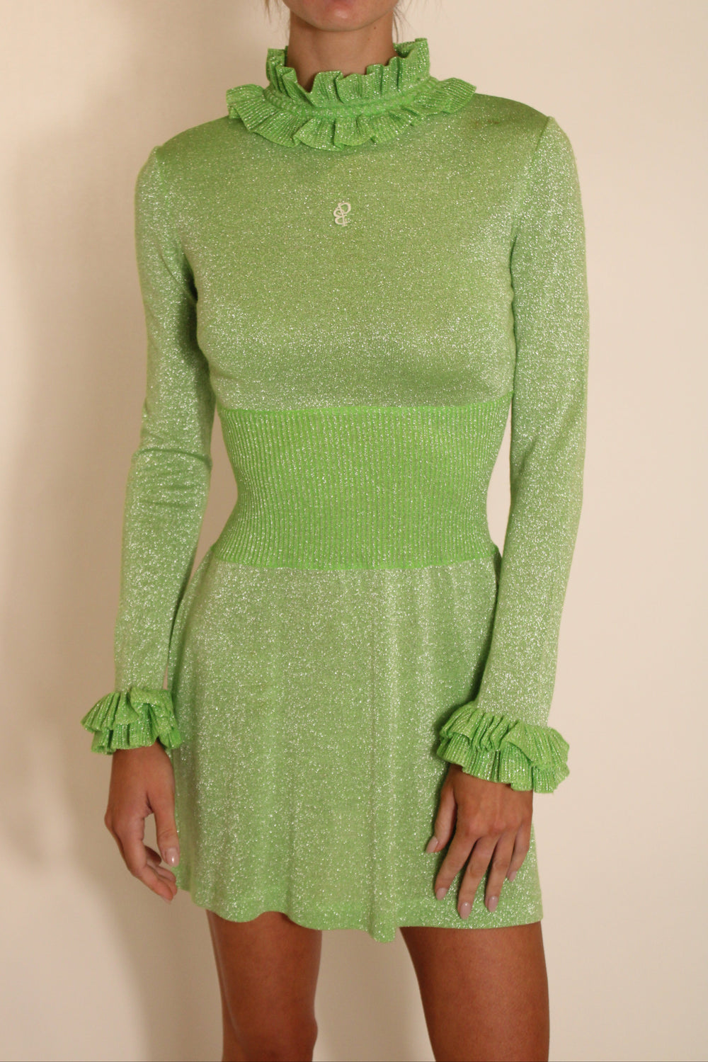 Pucci Green Sparkly Long Sleeve Mini Dress
