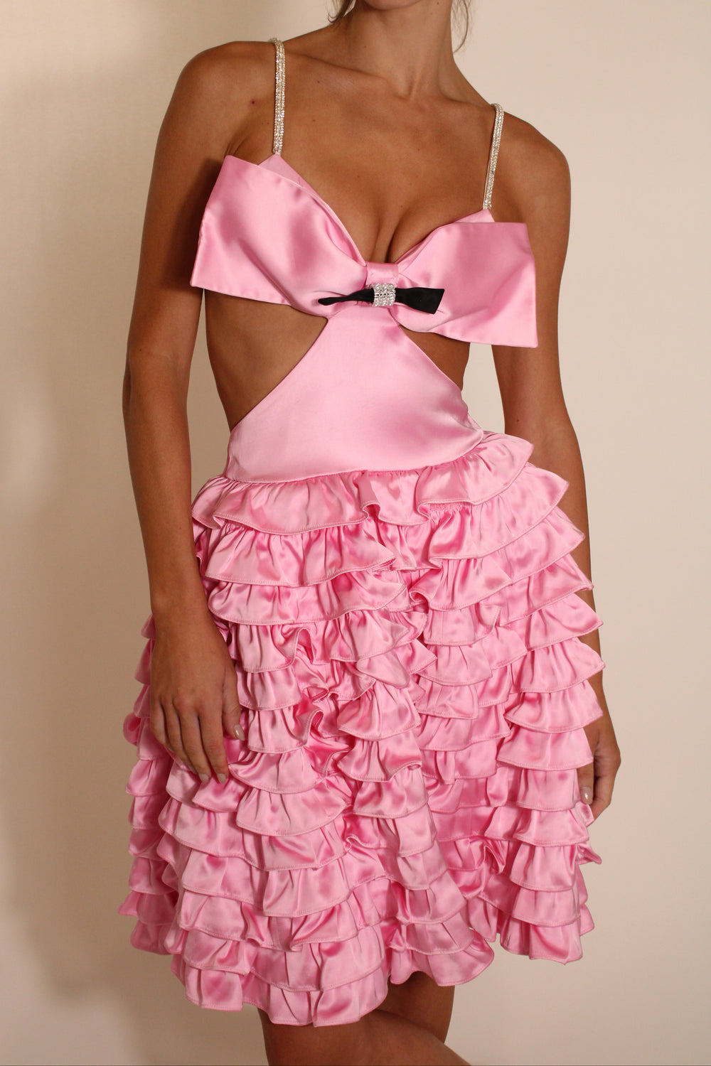 ShuShu Tong Pink Ruffle Cut Out Dress