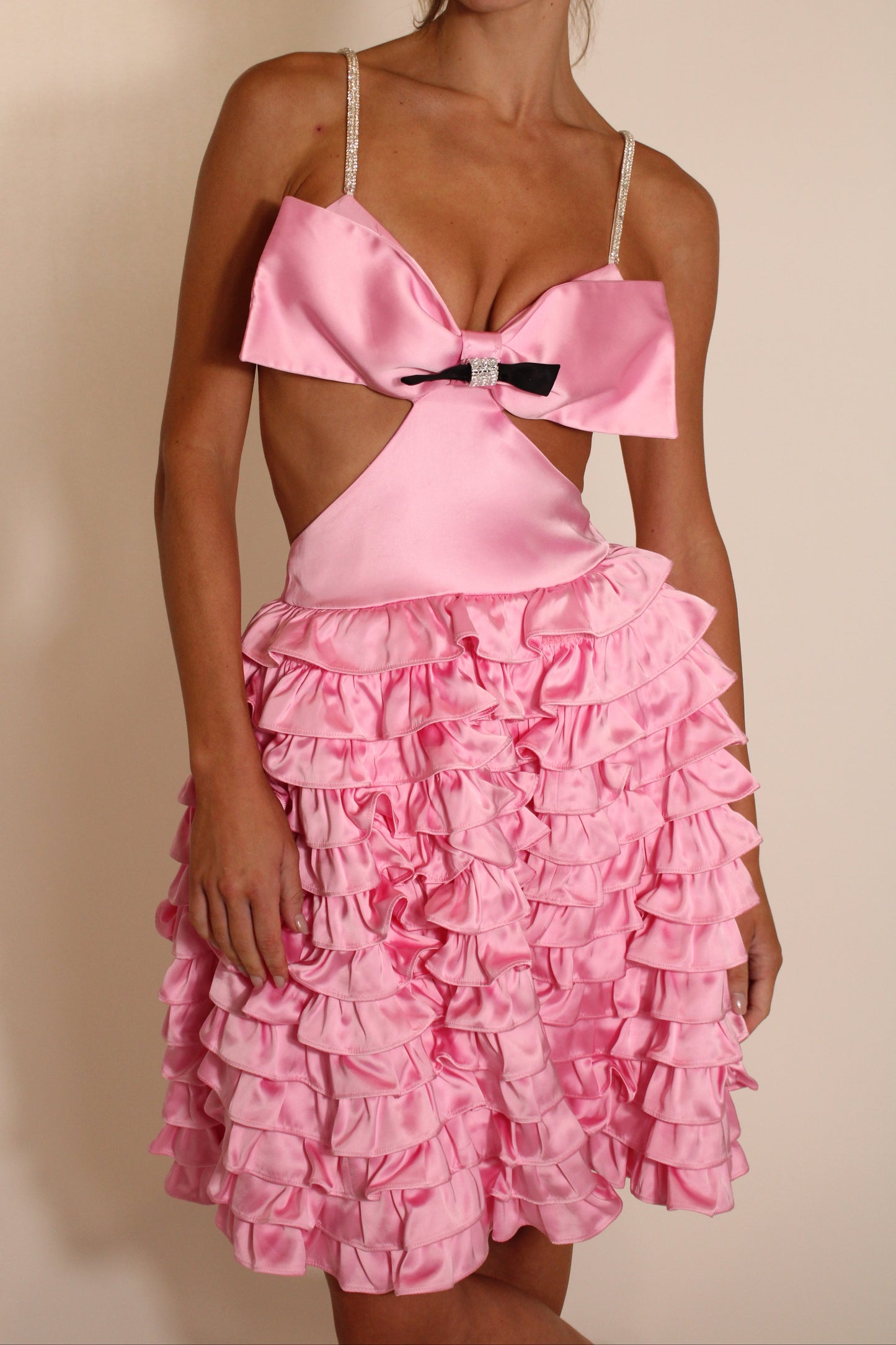 ShuShu Tong Pink Ruffle Cut Out Dress