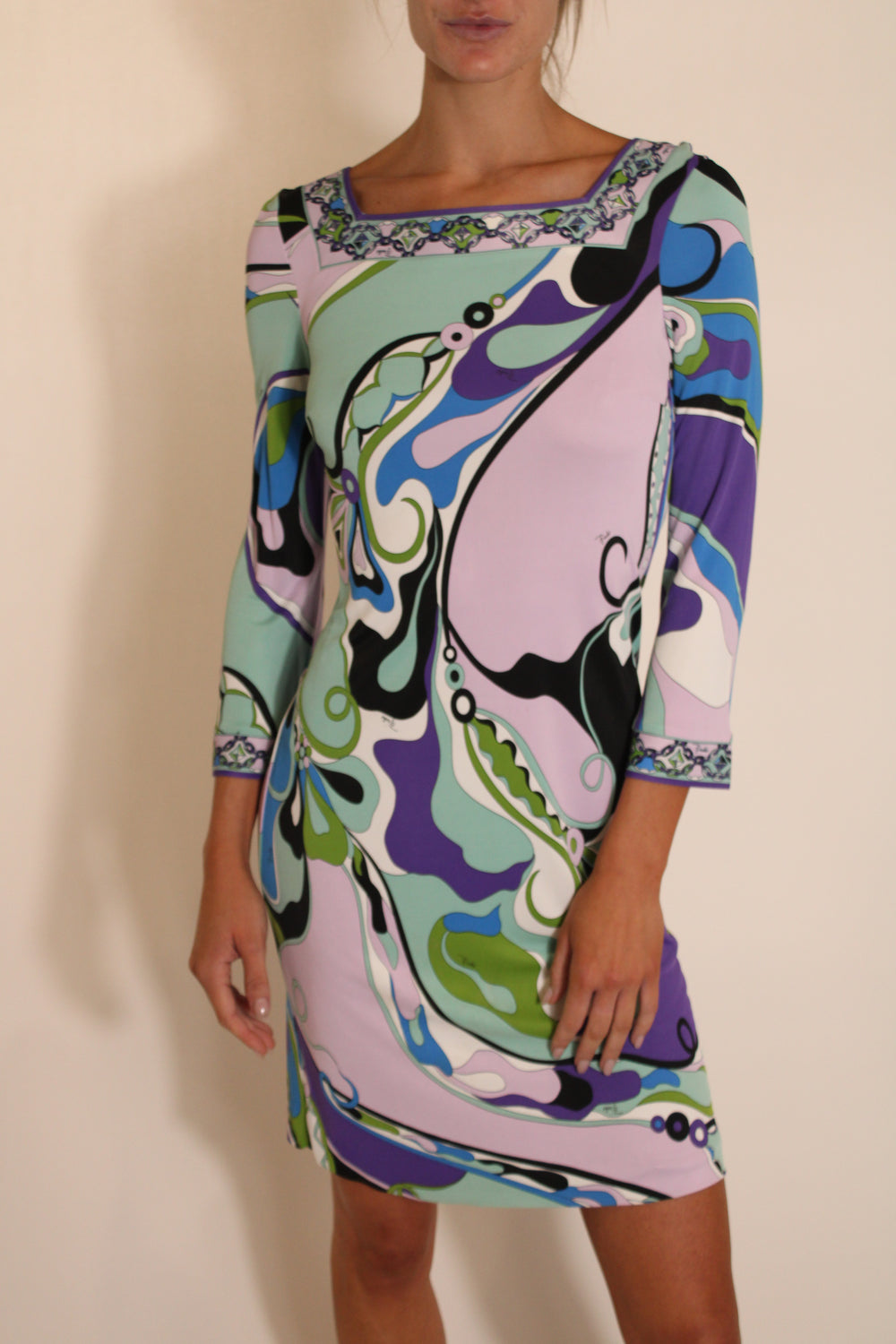 Pucci Pink & Blue Design Long Sleeve Mini Dress