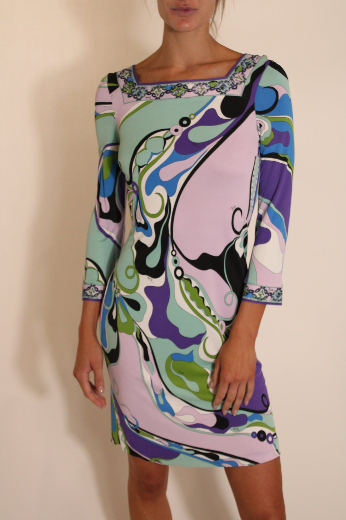 Pucci Pink & Blue Design Long Sleeve Mini Dress