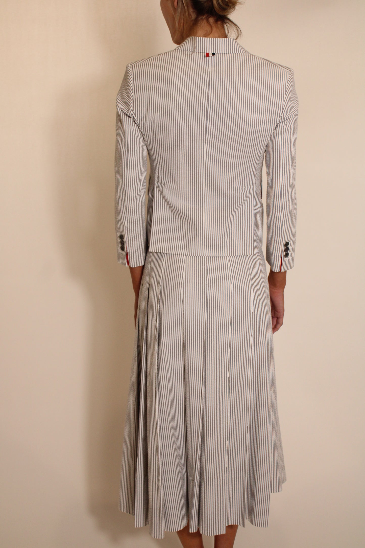 Thom Browne Blue Seersucker Jacket & Midi Skirt