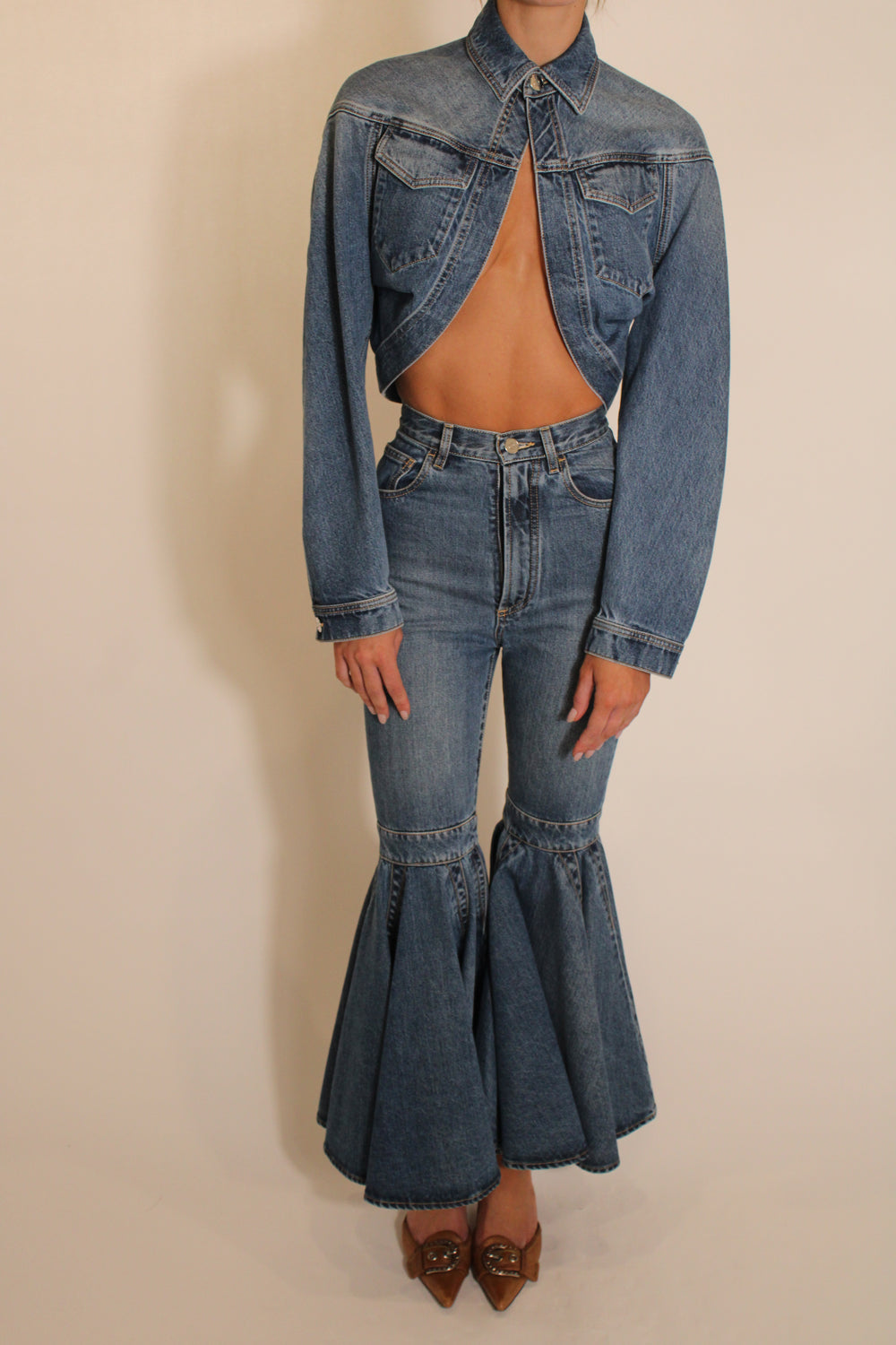 Alaia Denim Flare Pants and Jacket Set