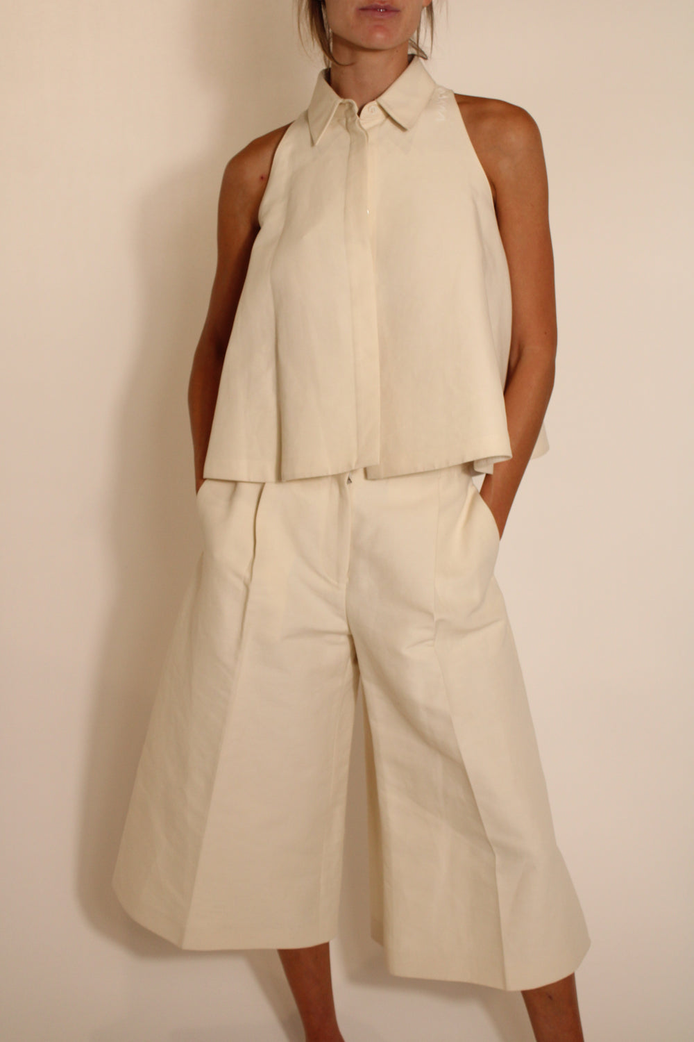 Marni Cream High Neck & Capri Pants Set