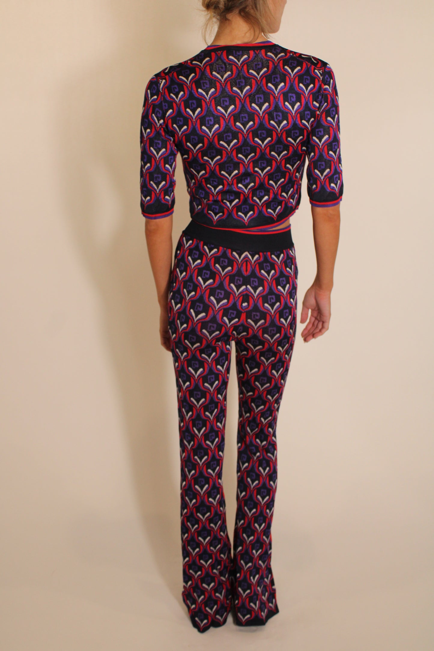 Paco Rabanne Blue & Pink Designed Top & Pants Set