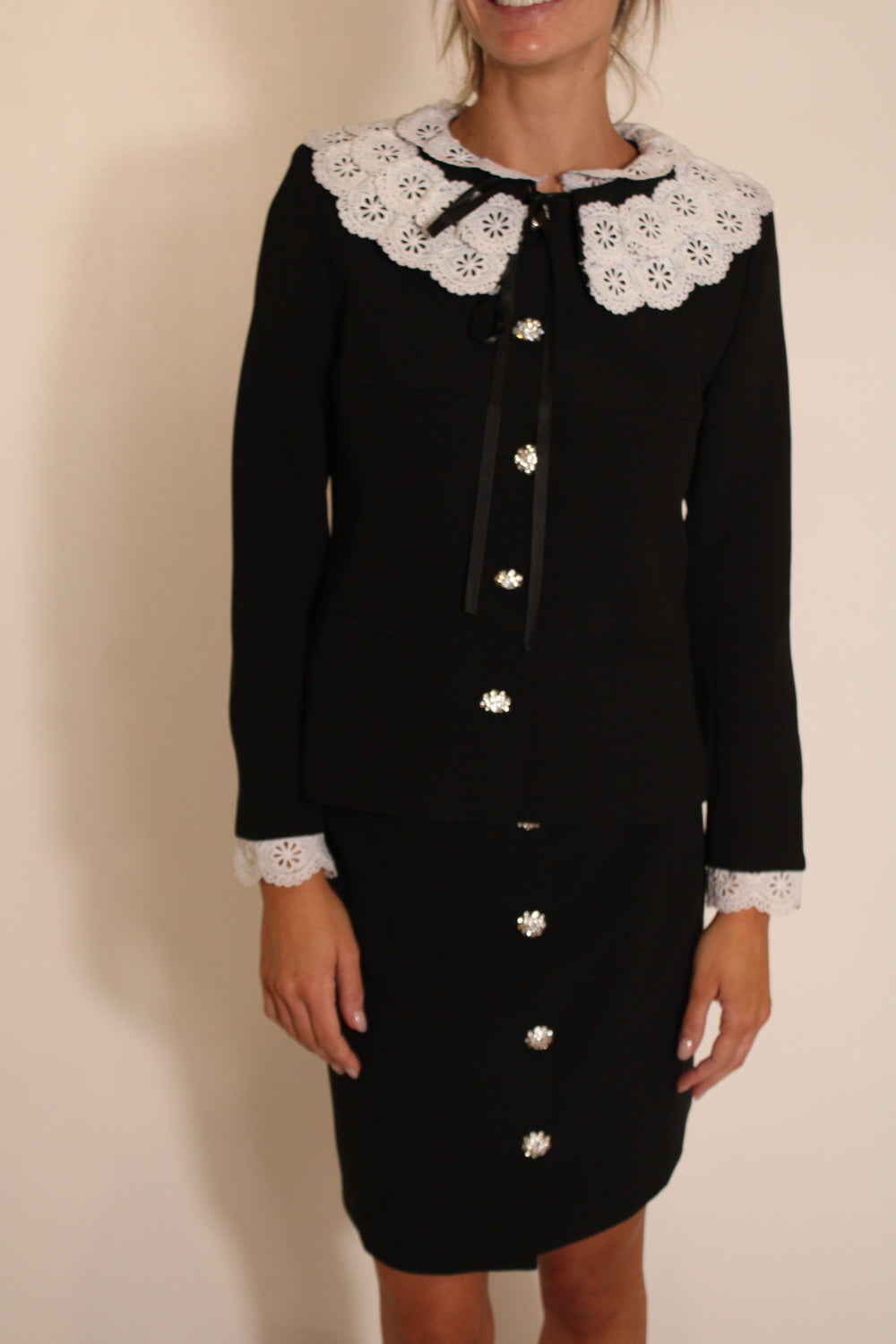 Miu Miu Black Skirt Set With White Lace