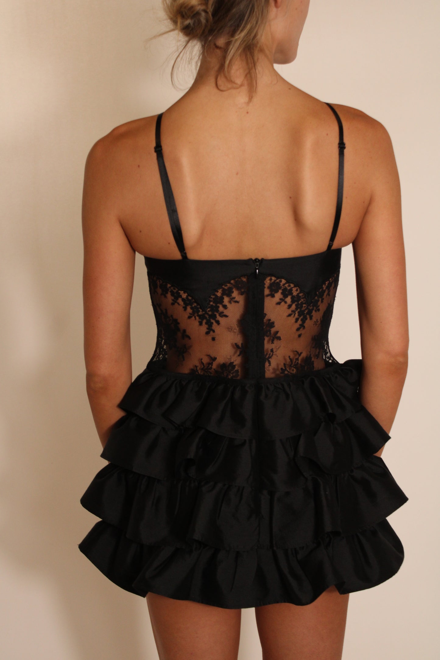 ShuShu Tong Black Mini Dress With Lace Mesh Center