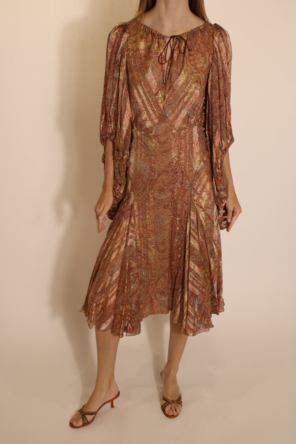 Zac Posen Brown Chiffon Midi Longsleeve Dress