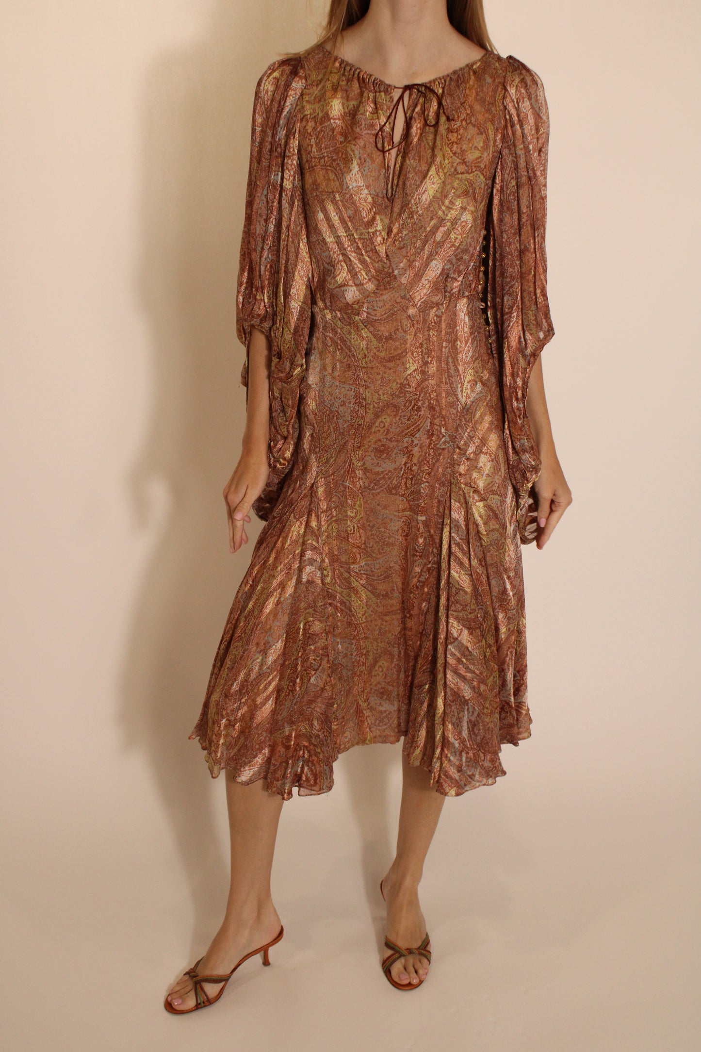 Zac Posen Brown Chiffon Midi Longsleeve Dress