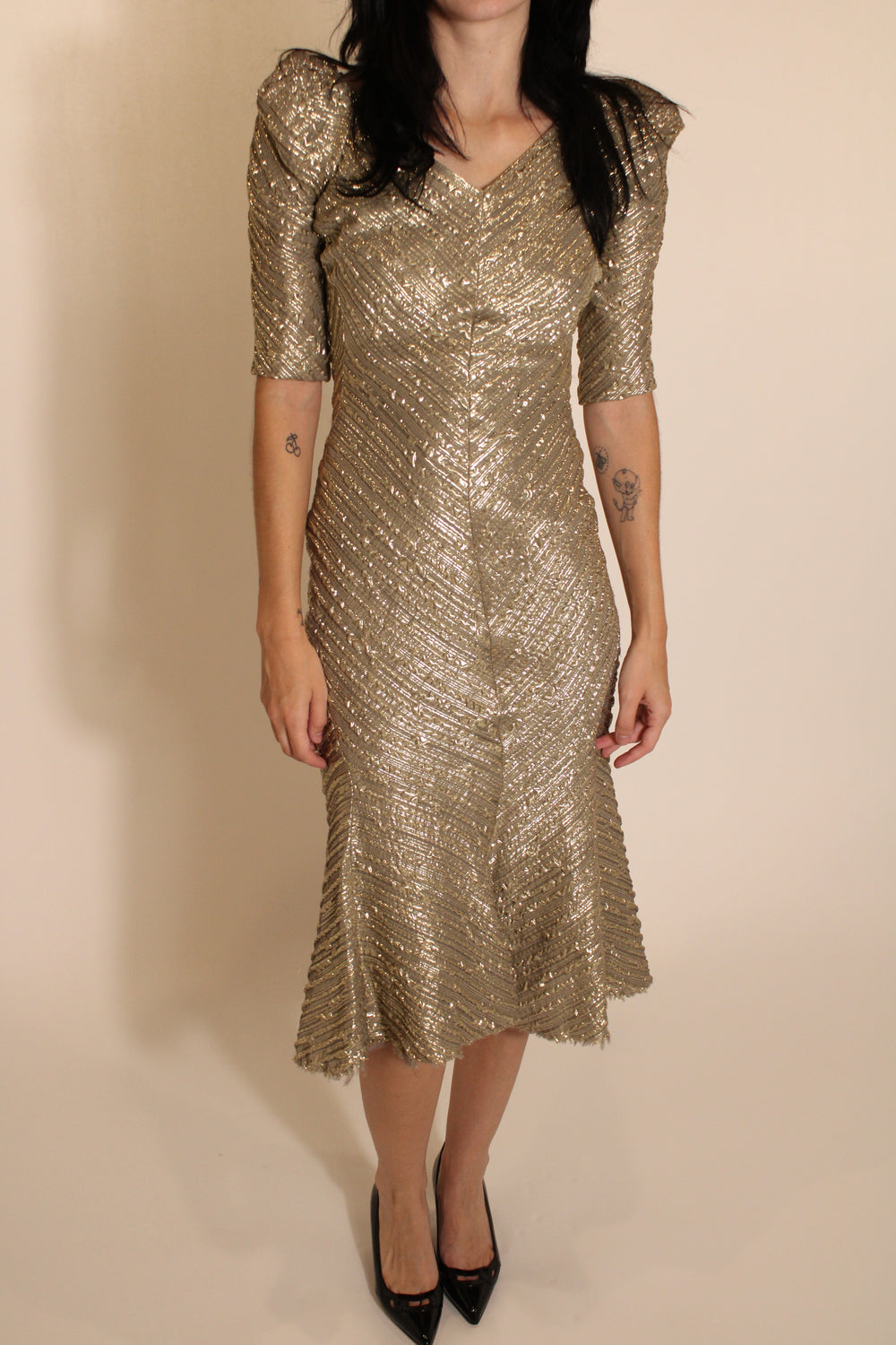Zac Posen Gold Longsleeve Midi Dress