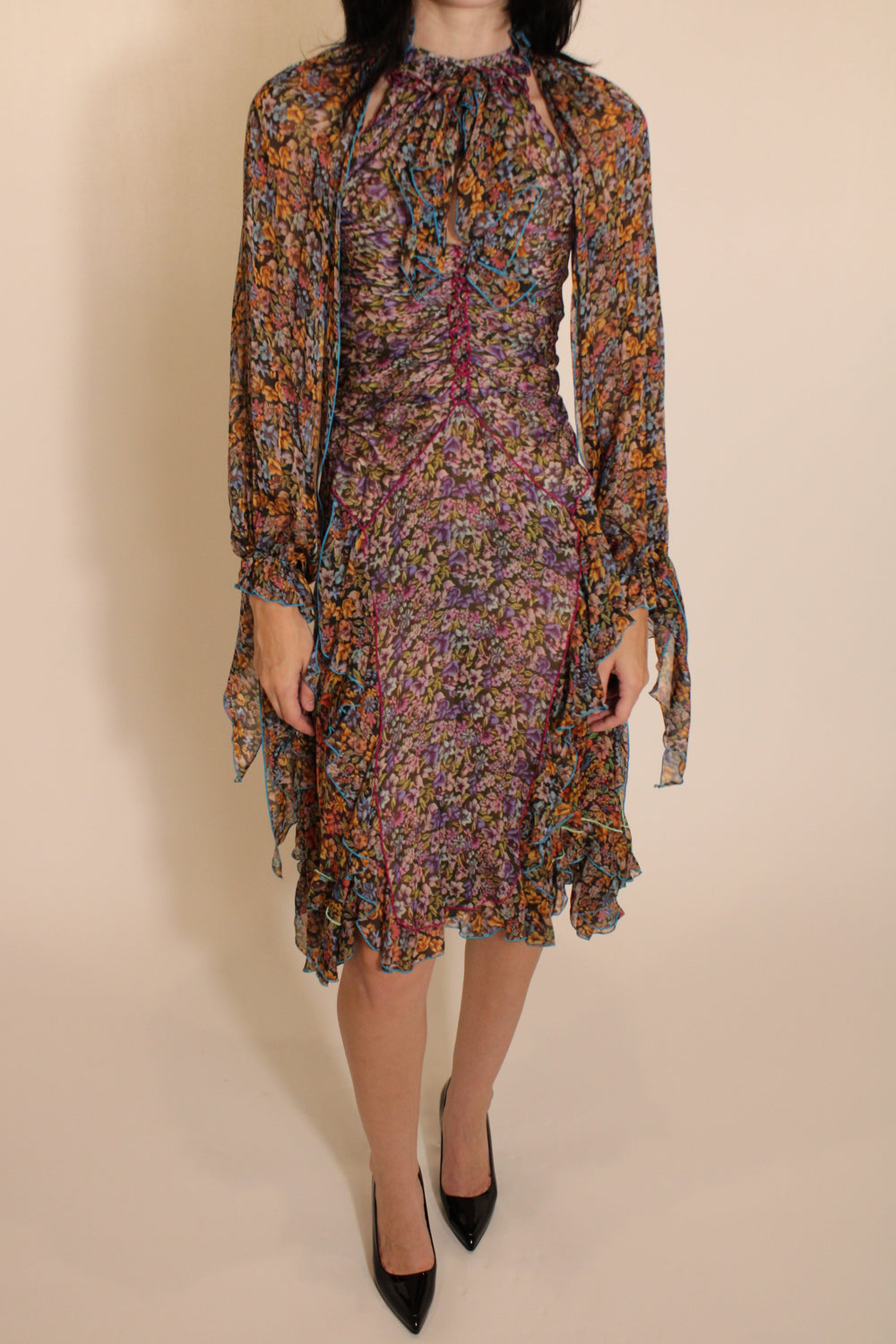 Zac Posen Floral Midi Dress Open Back - Open Arm