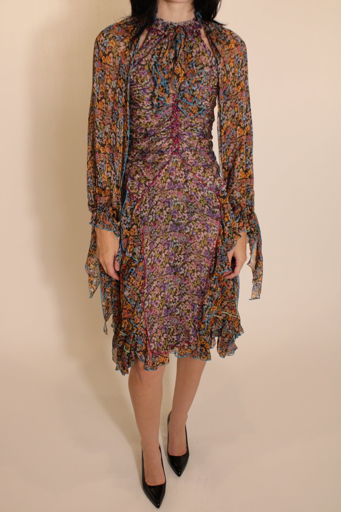 Zac Posen Floral Midi Dress Open Back - Open Arm
