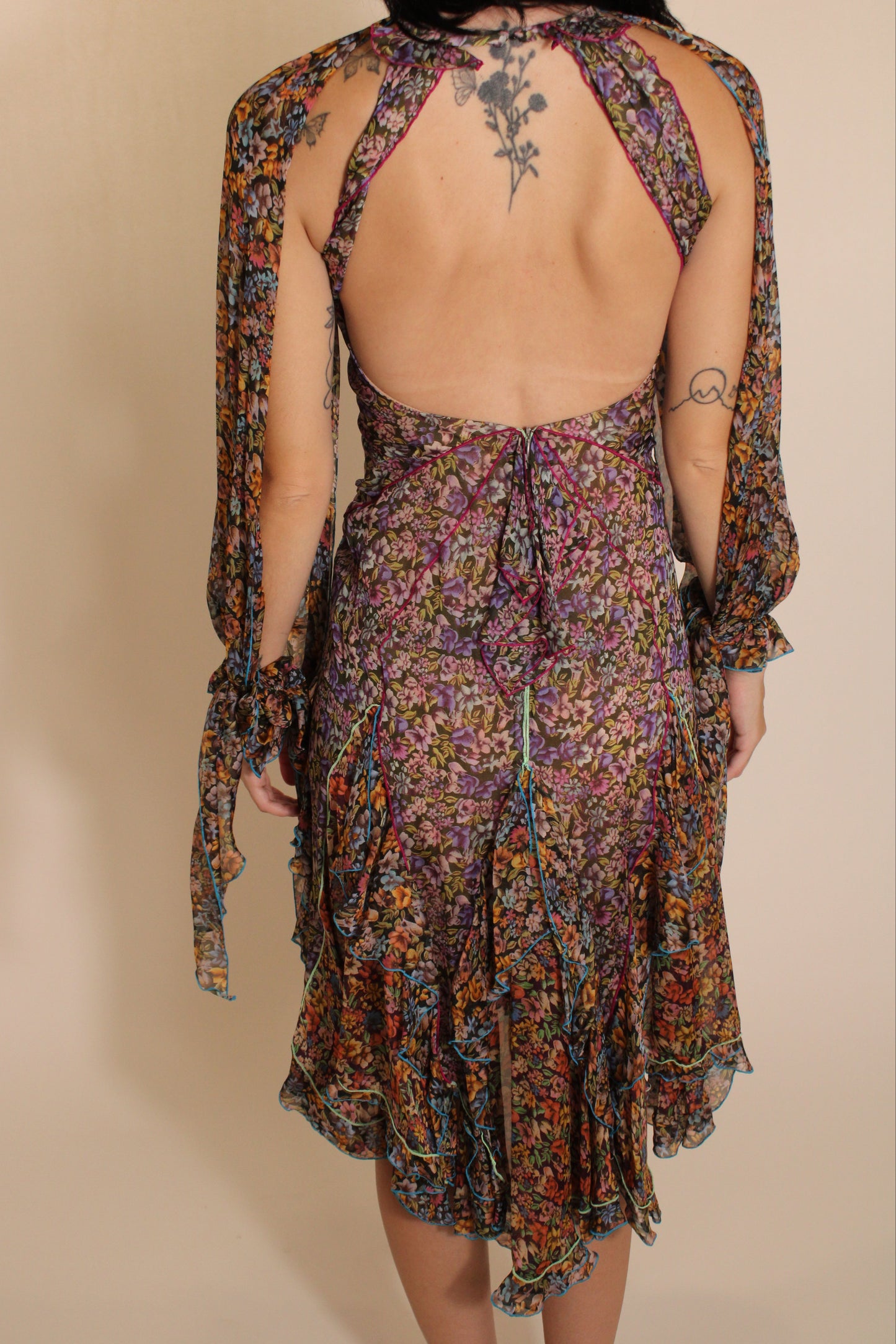 Zac Posen Floral Midi Dress Open Back - Open Arm
