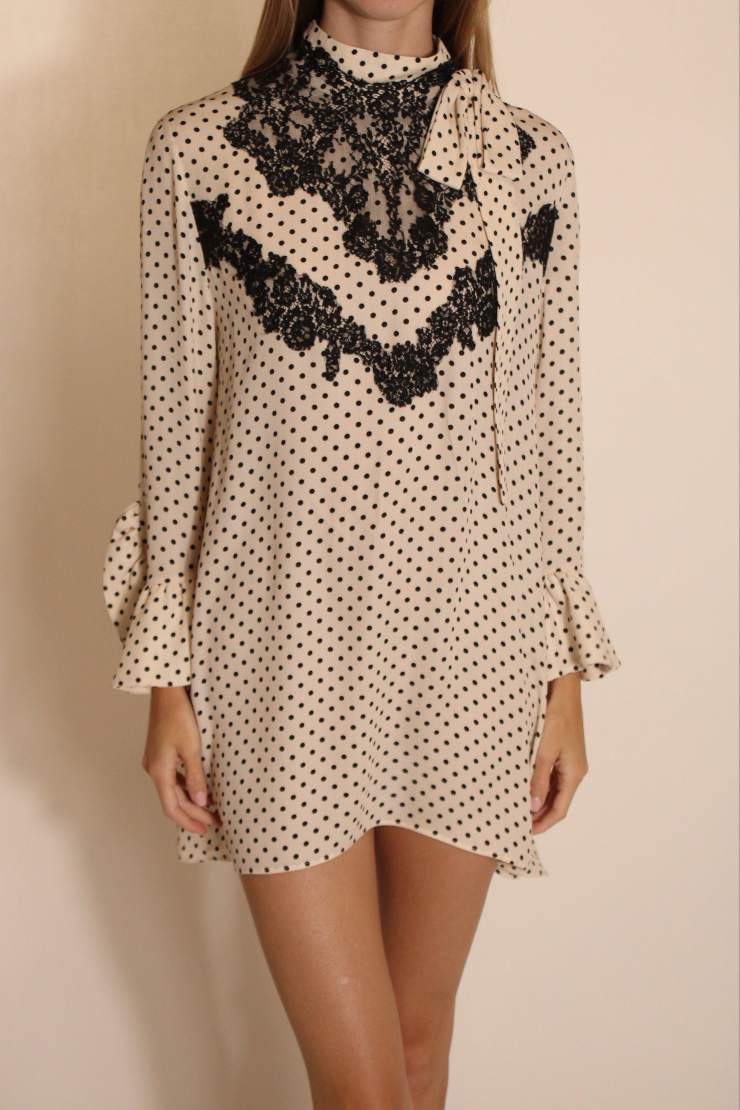 Valentino Polk A Dot Longsleeve Mini Dress