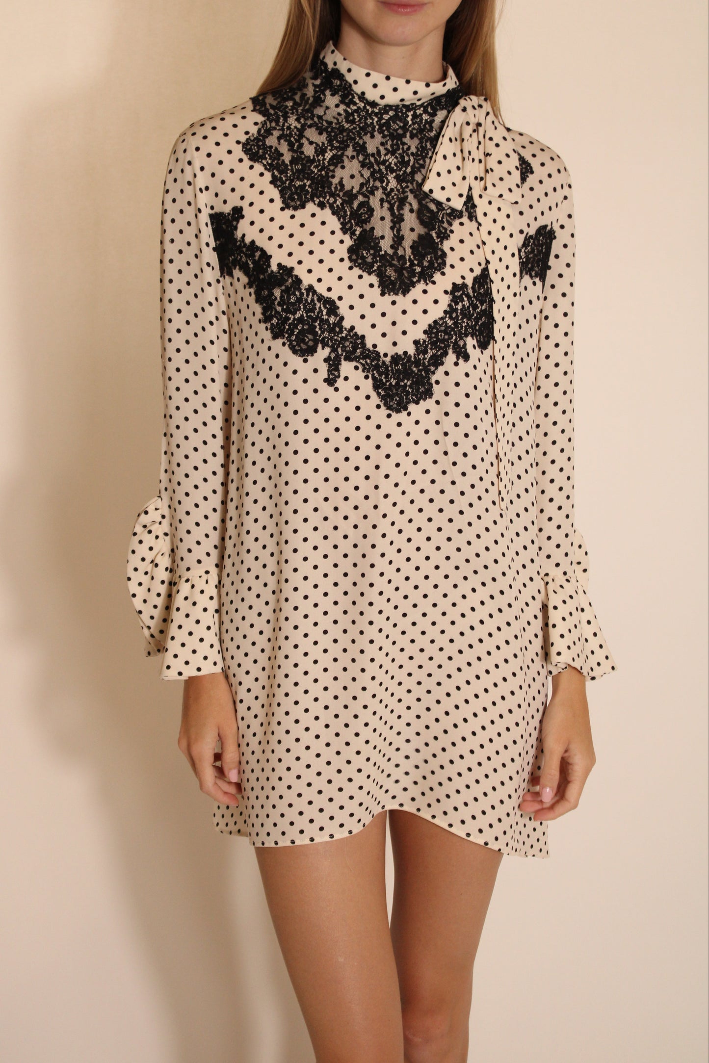 Valentino Polk A Dot Longsleeve Mini Dress