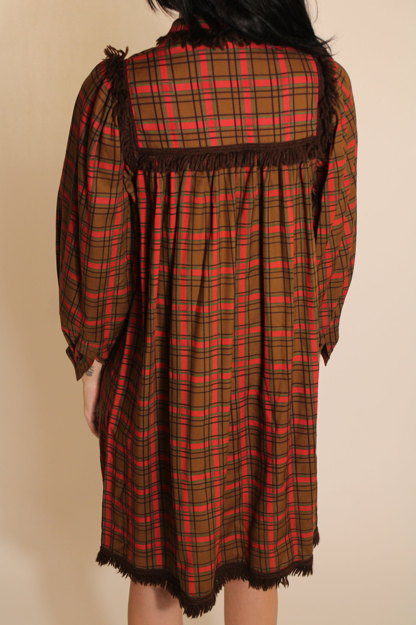 Saint Laurent Plaid Long Sleeve Babydoll Dress