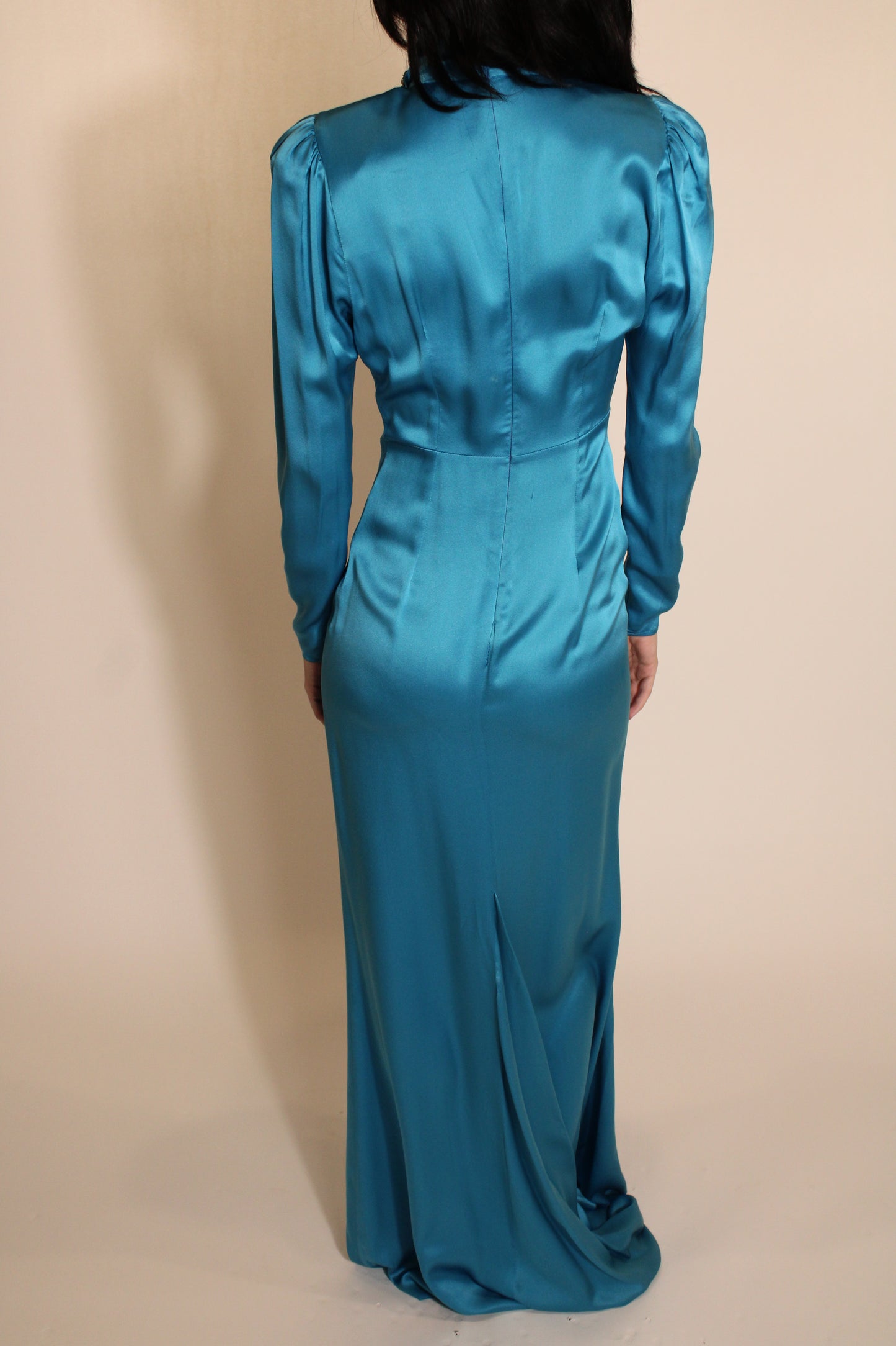 Alessandra Rich Blue Long Sleeve Mock Neck Maxi Dress