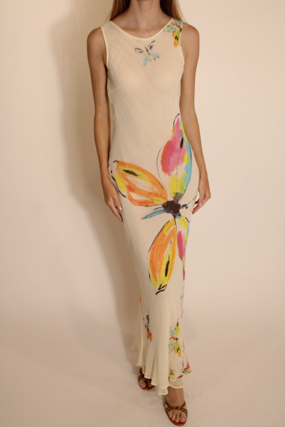 Moschino Cream Maxi Dress With Butterfly Design
