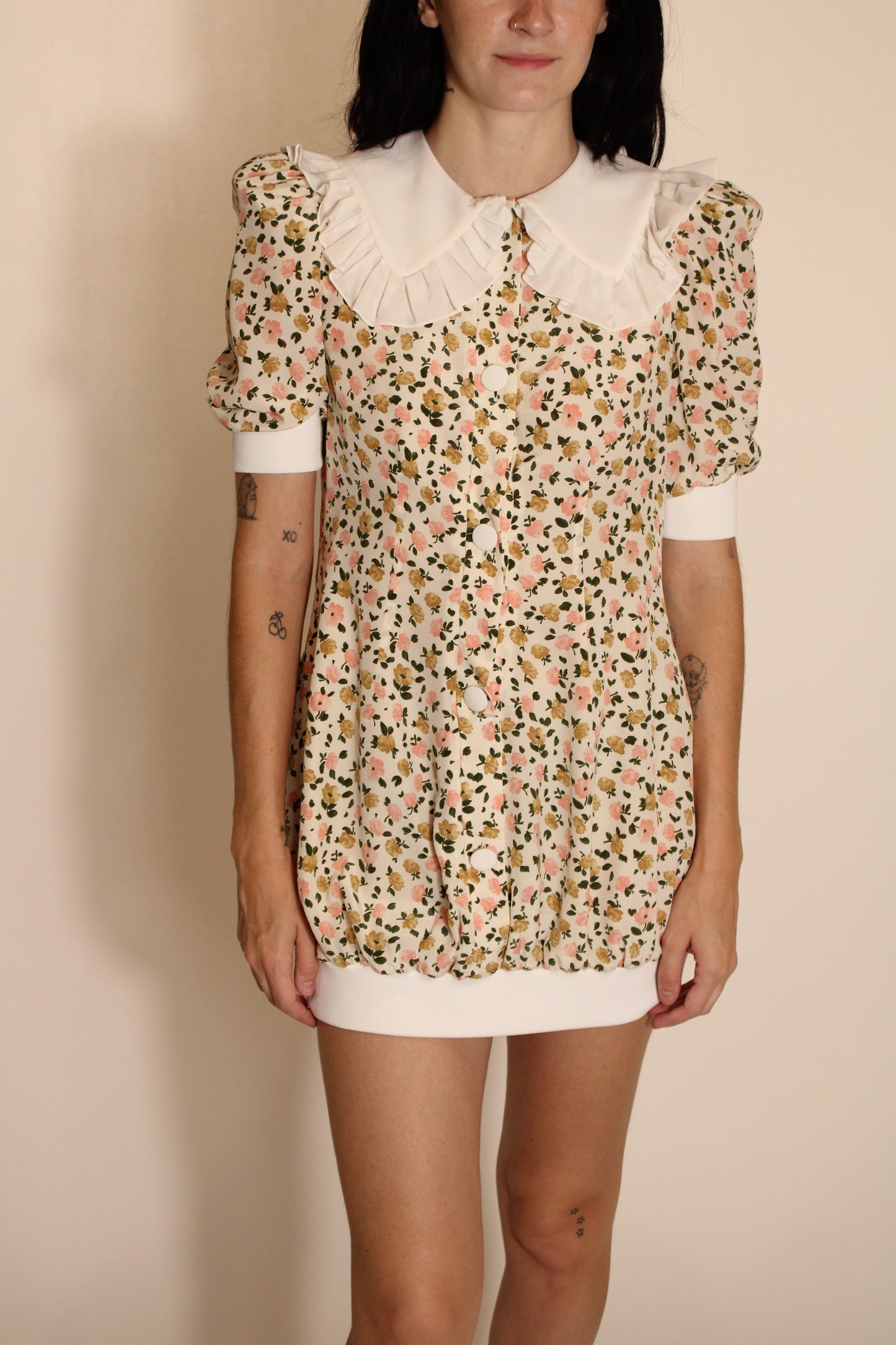 Alessandra Rich Floral Mini Dress With Peter Pan Collar