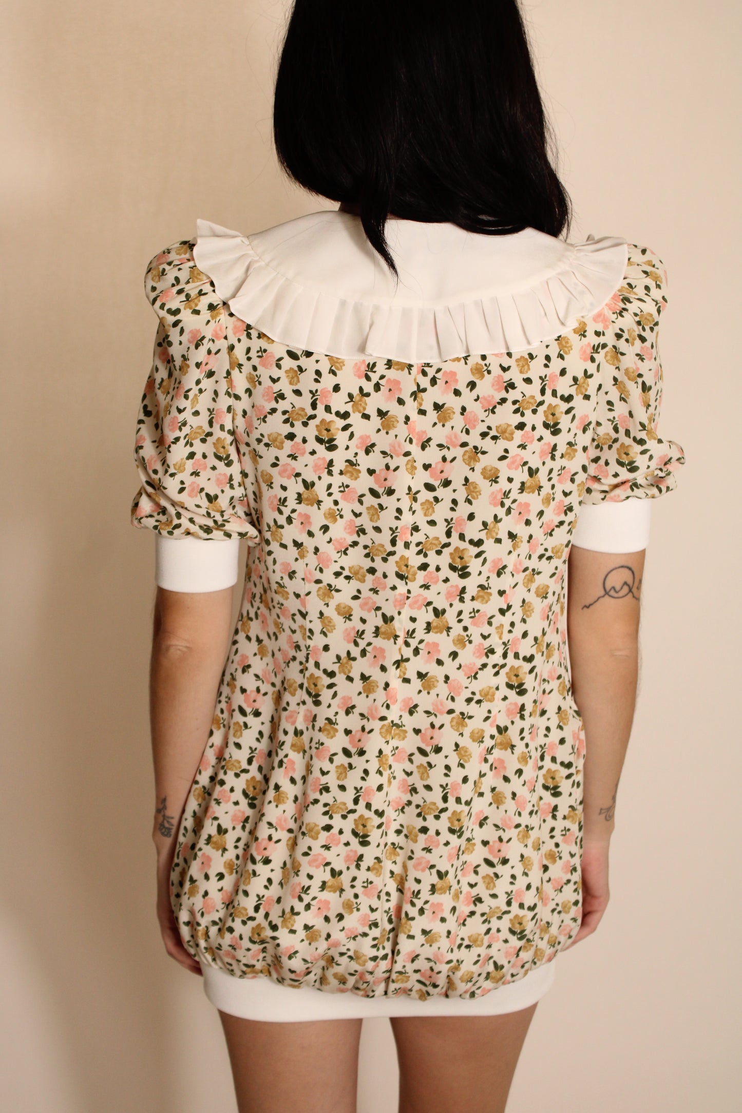 Alessandra Rich Floral Mini Dress With Peter Pan Collar