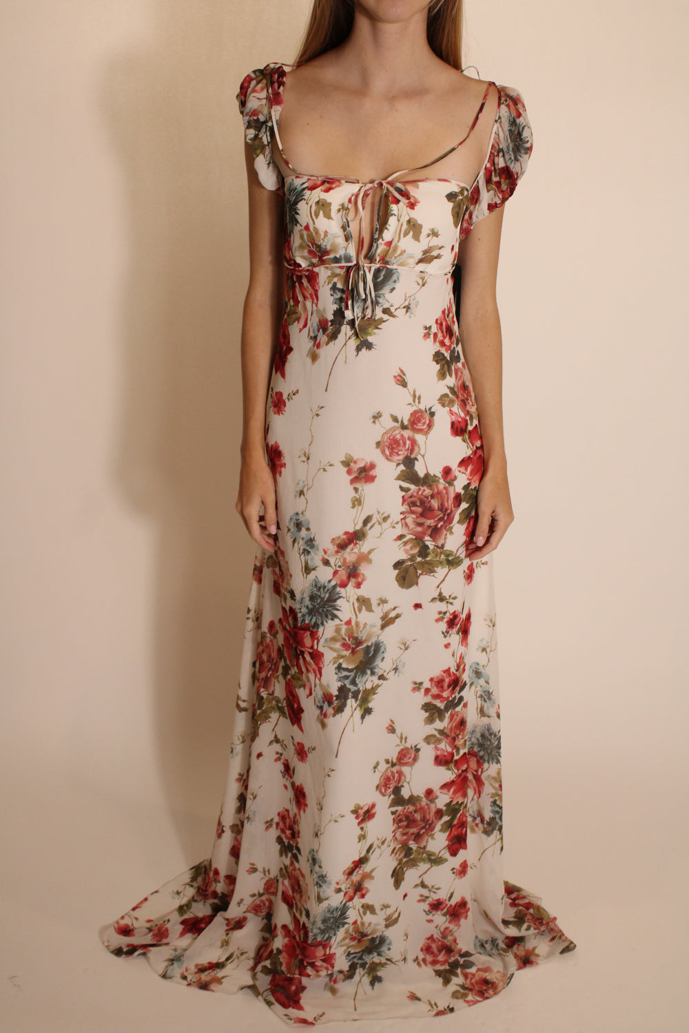 Saint Laurent Floral Maxi nDress With Front Ties