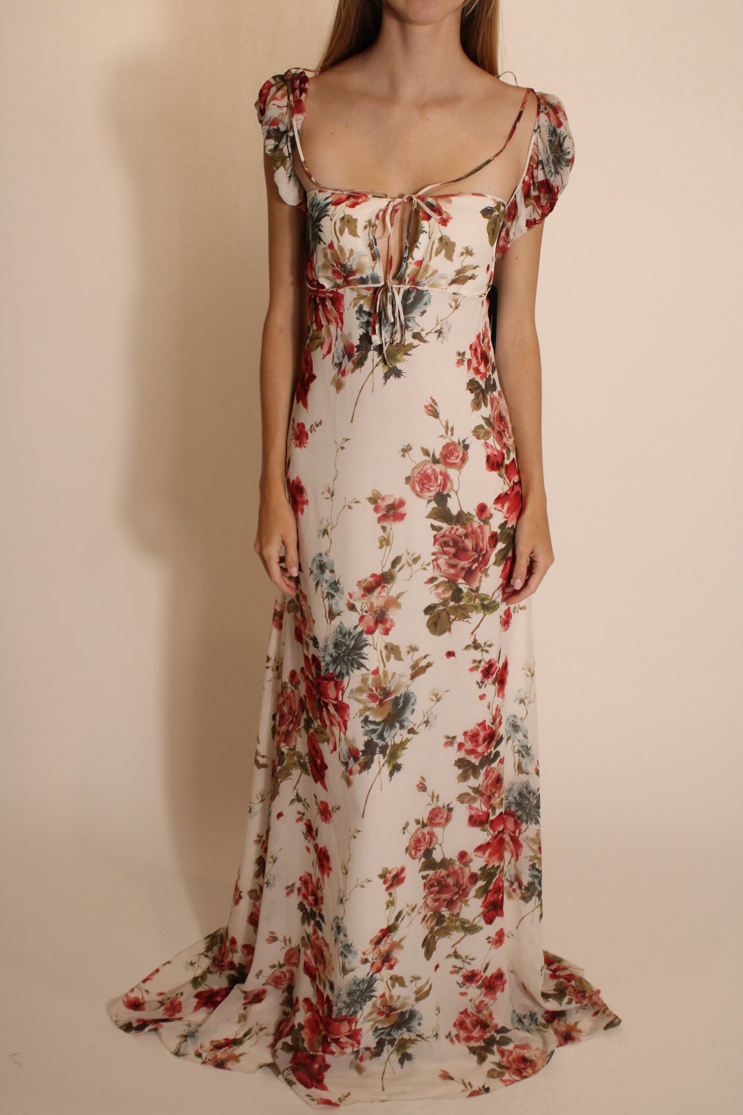 Saint Laurent Floral Maxi nDress With Front Ties