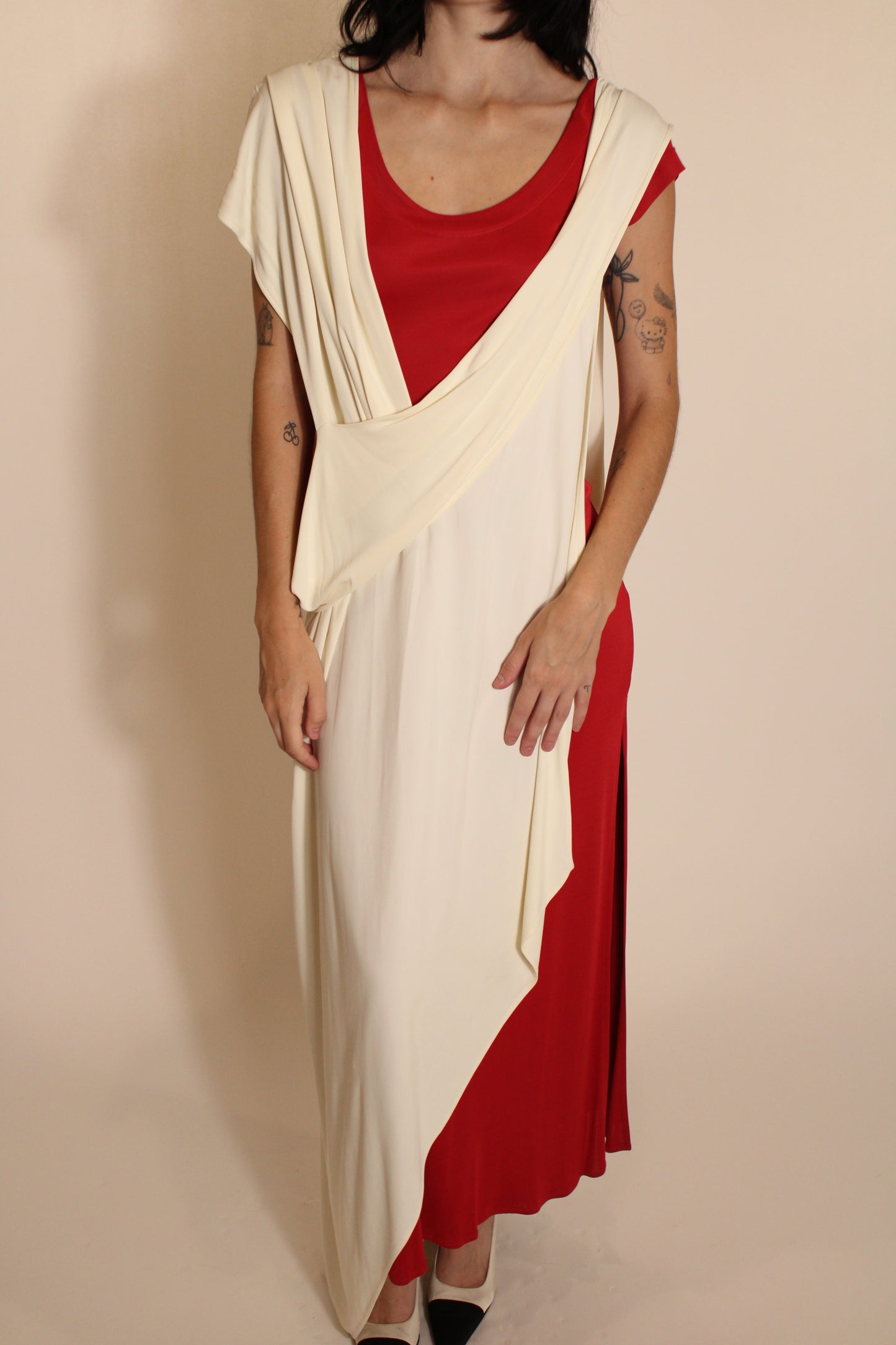 Moschino White & Red Draped Maxi Dress