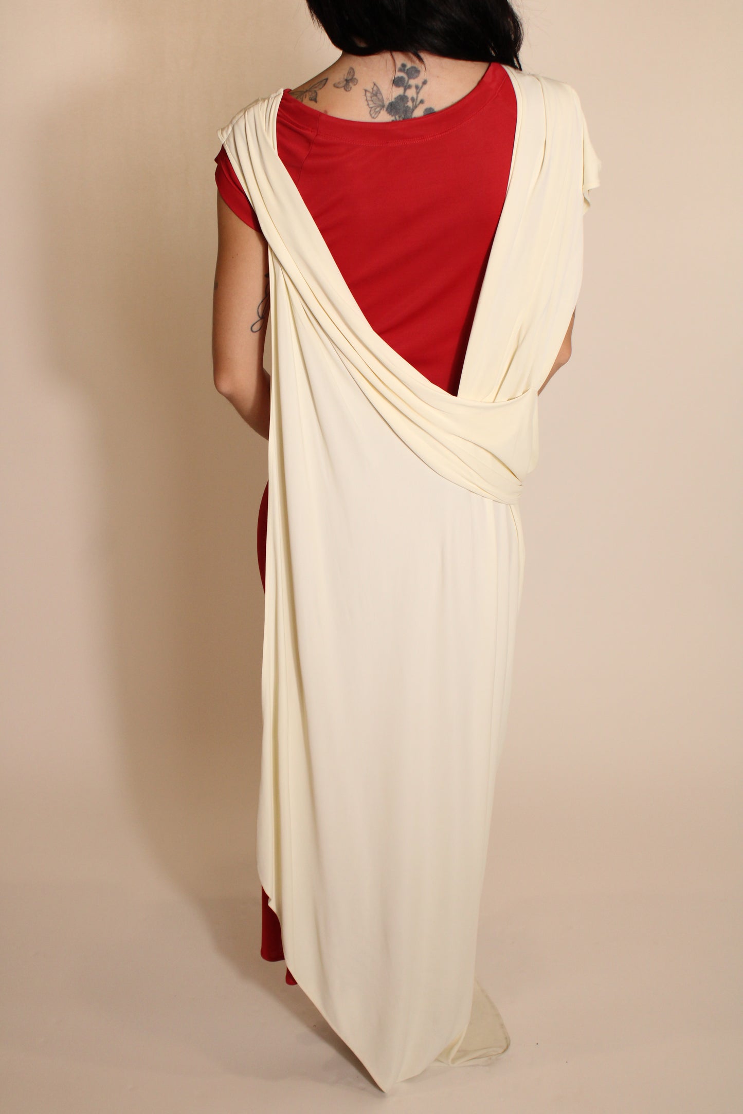Moschino White & Red Draped Maxi Dress