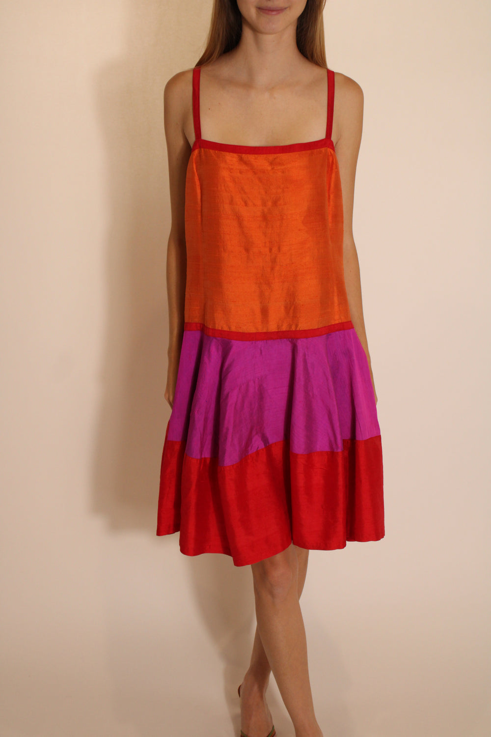 Saint Laurent Orange & Pink Color Block Shift Dress