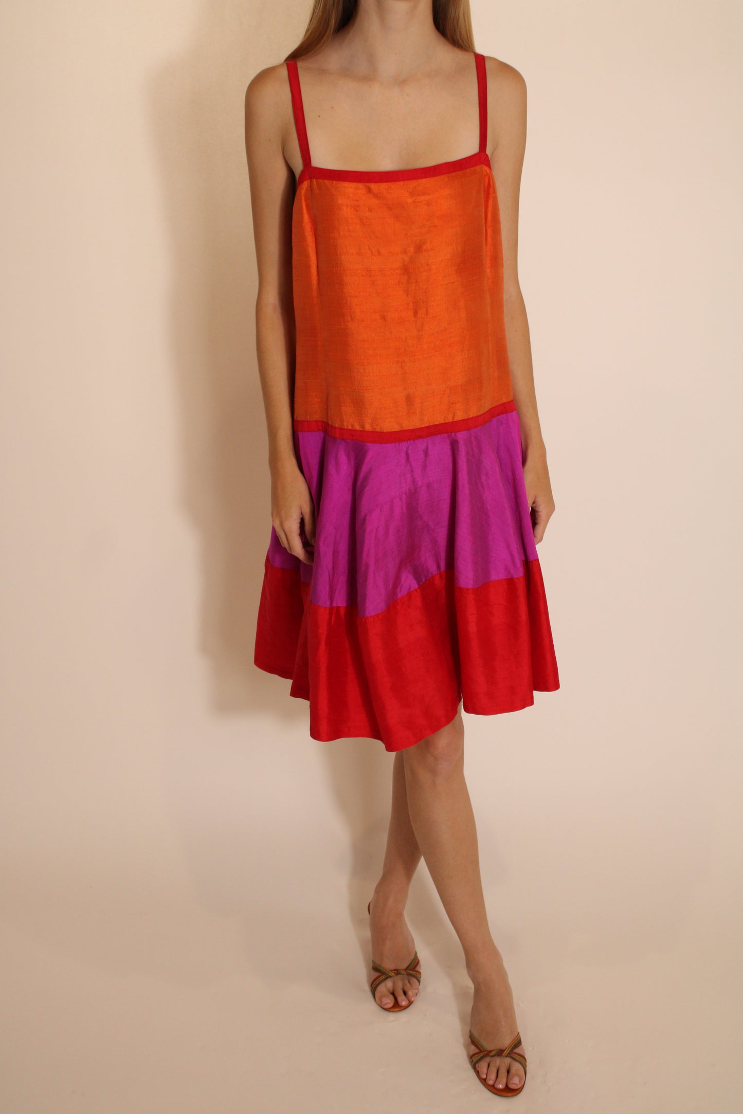 Saint Laurent Orange & Pink Color Block Shift Dress