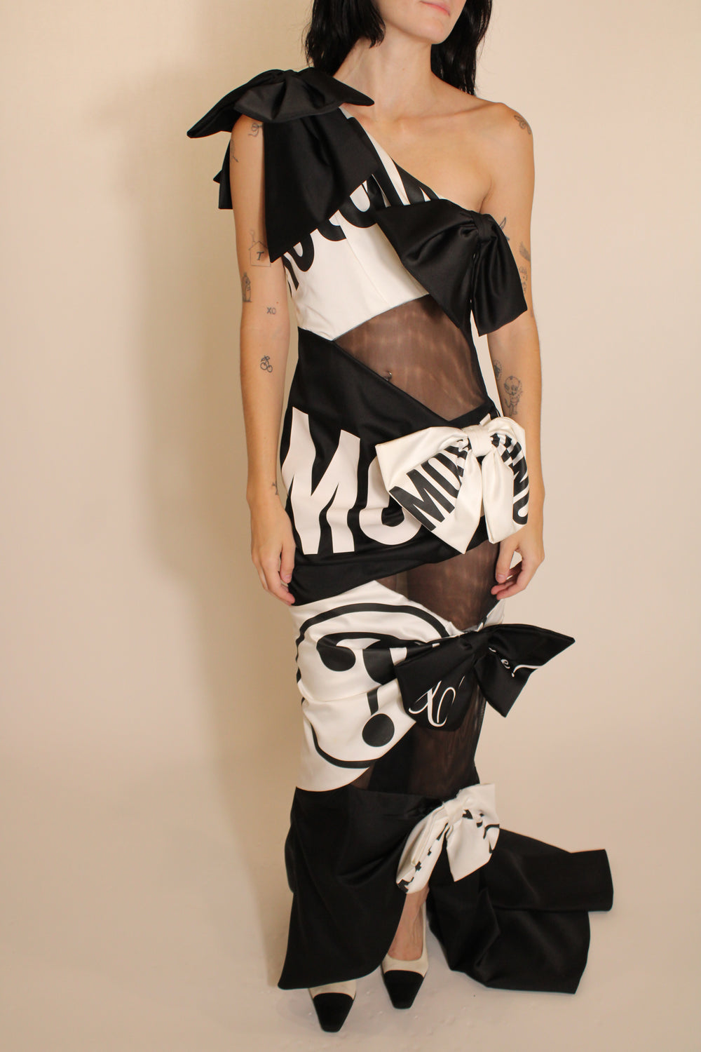 Moschino Black & White One Shoulder Gown